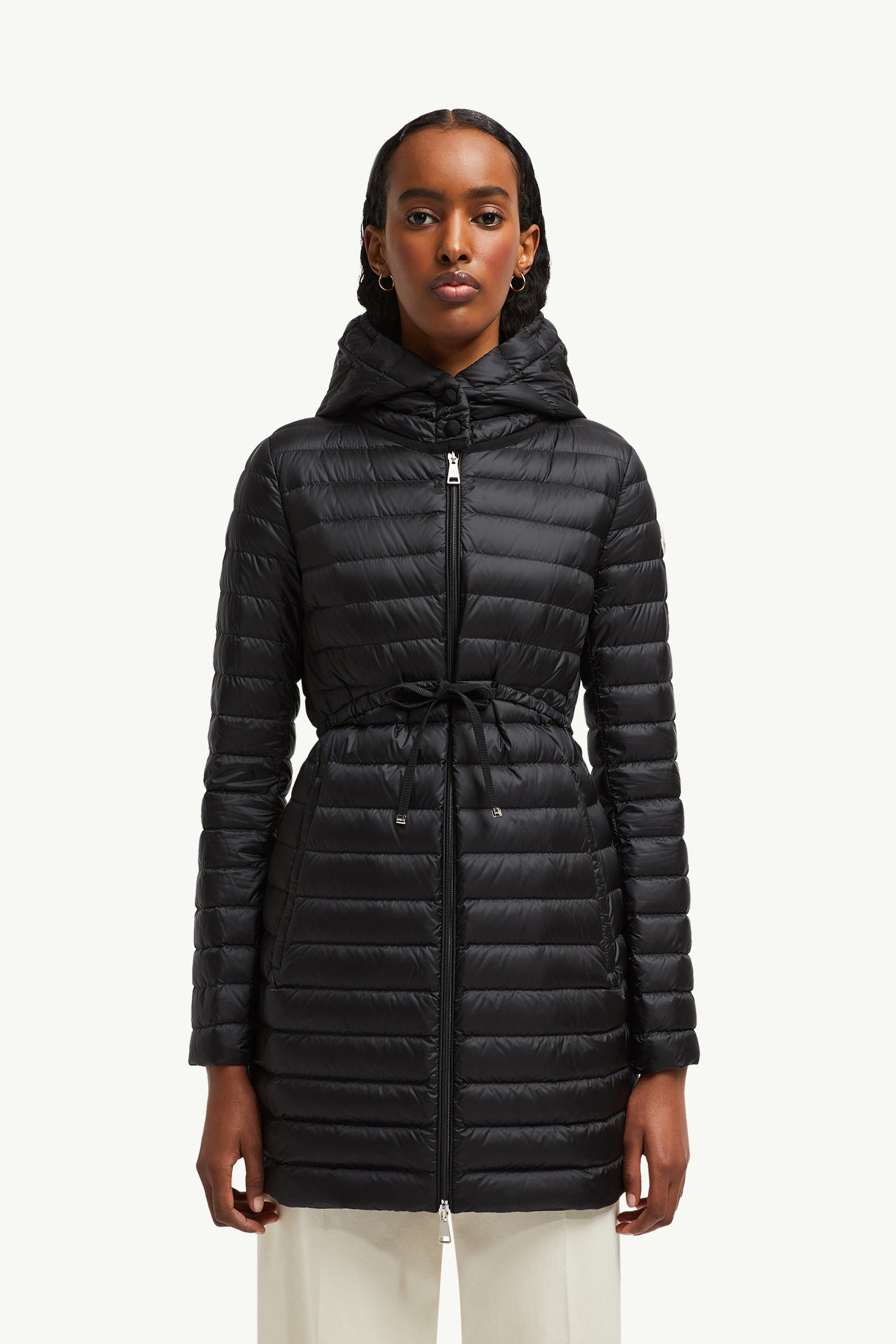Barbel Hooded Fit & Flare Long Down Jacket Women Black Moncler 3