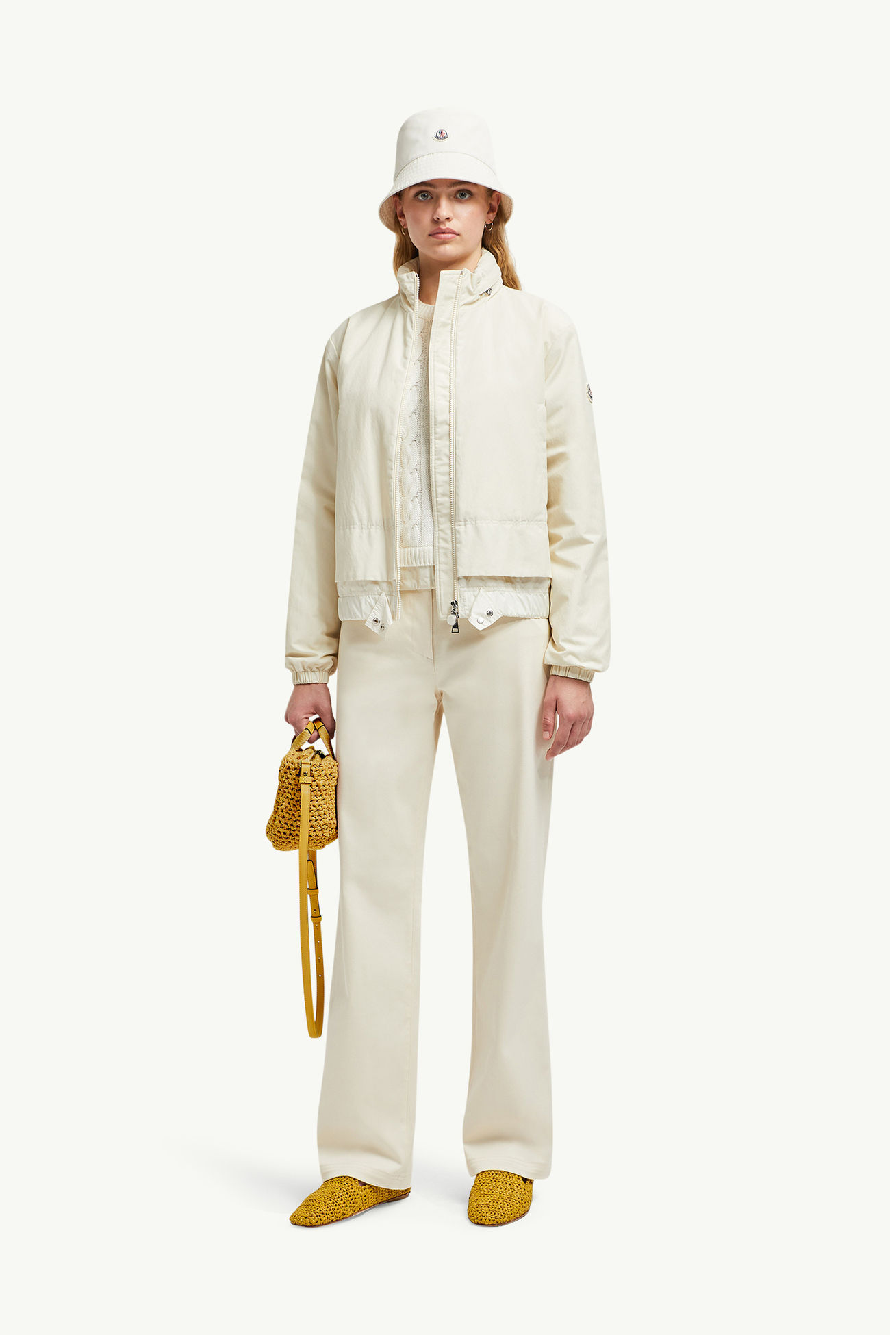 Cotton Gabardine Straight Leg Pants Women White Ivory Moncler 0