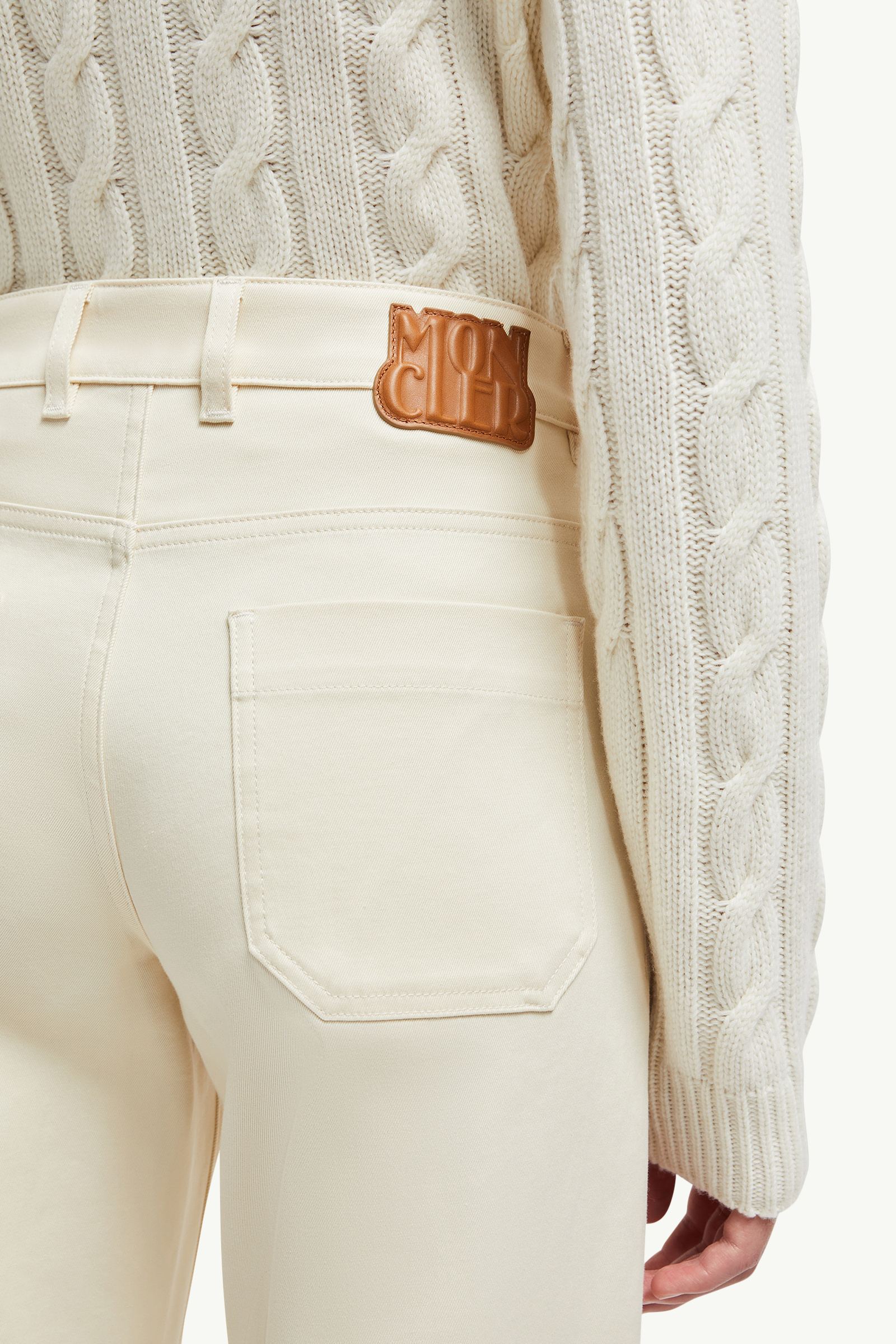 Cotton Gabardine Straight Leg Trousers Women White Ivory Moncler 1