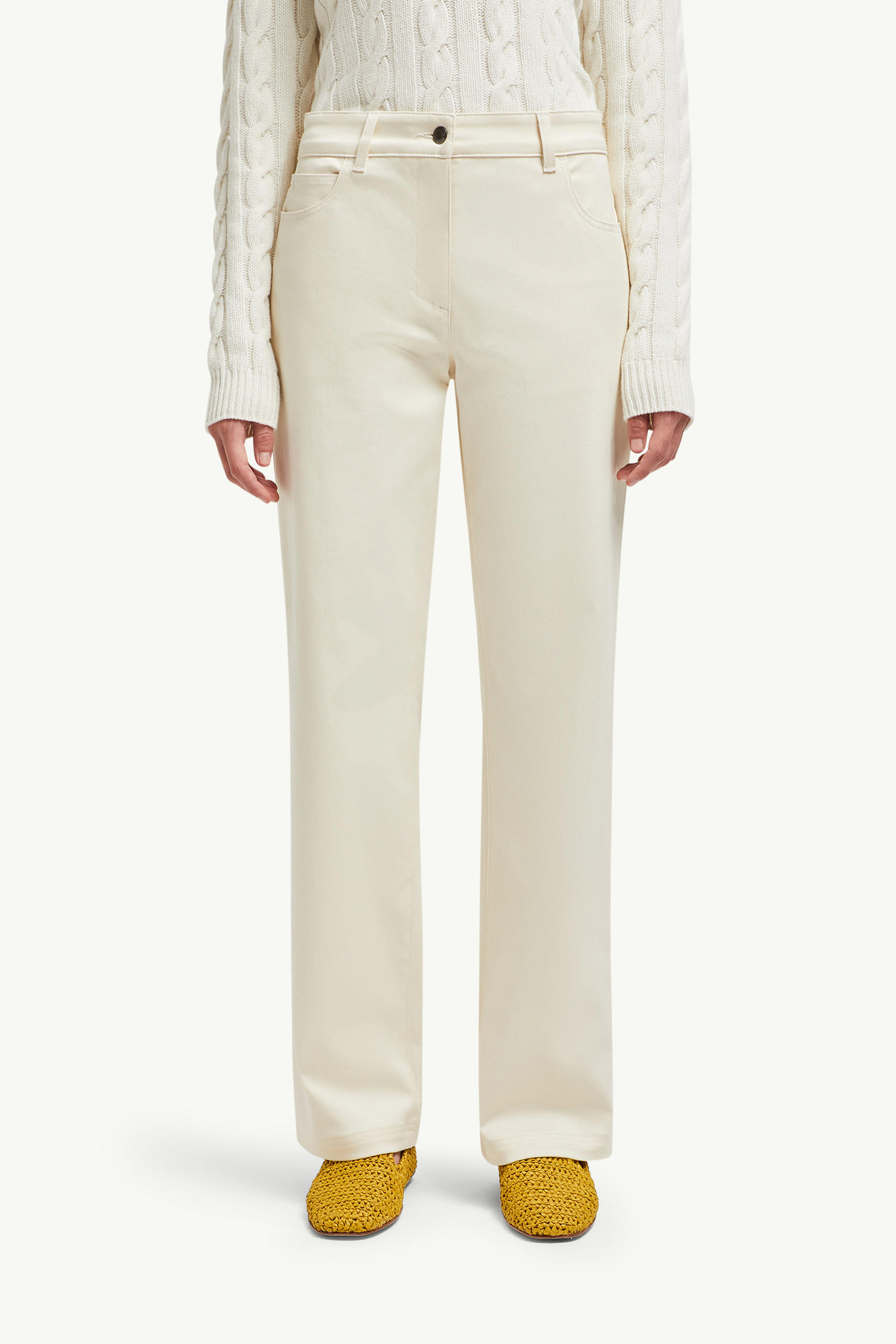 Cotton Gabardine Straight Leg Trousers Women White Ivory Moncler 3