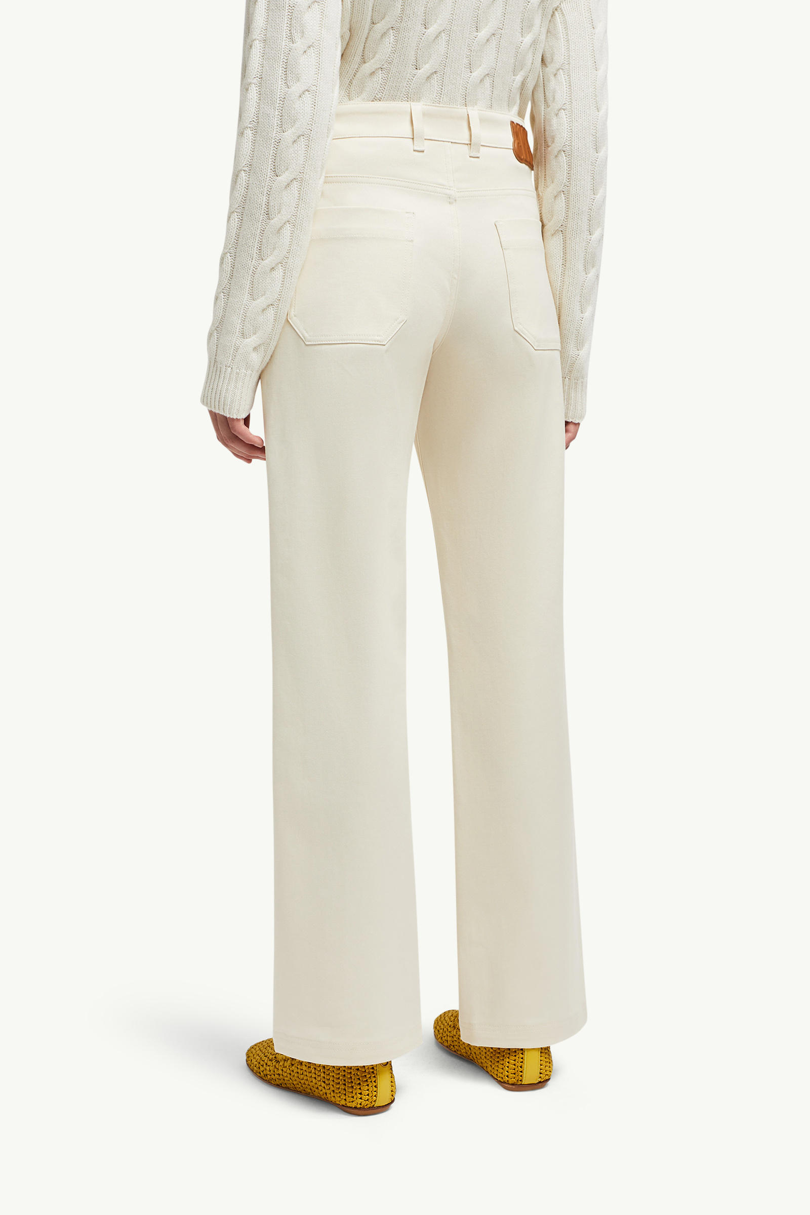 Cotton Gabardine Straight Leg Trousers Women White Ivory Moncler 4