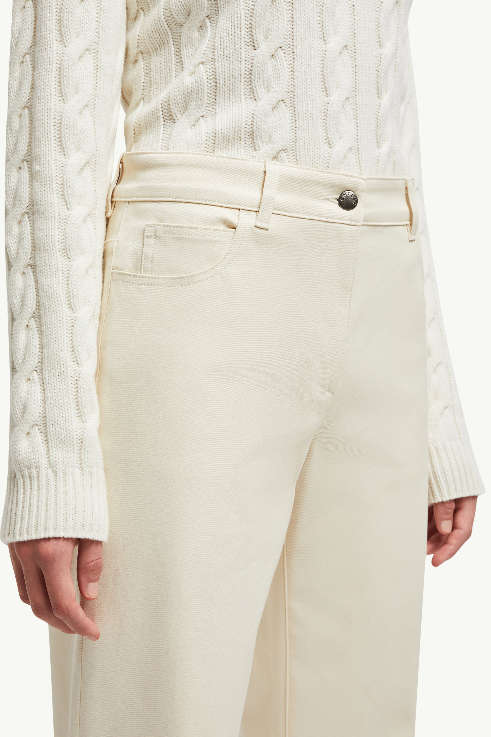 Cotton Gabardine Straight Leg Trousers Women White Ivory Moncler 5