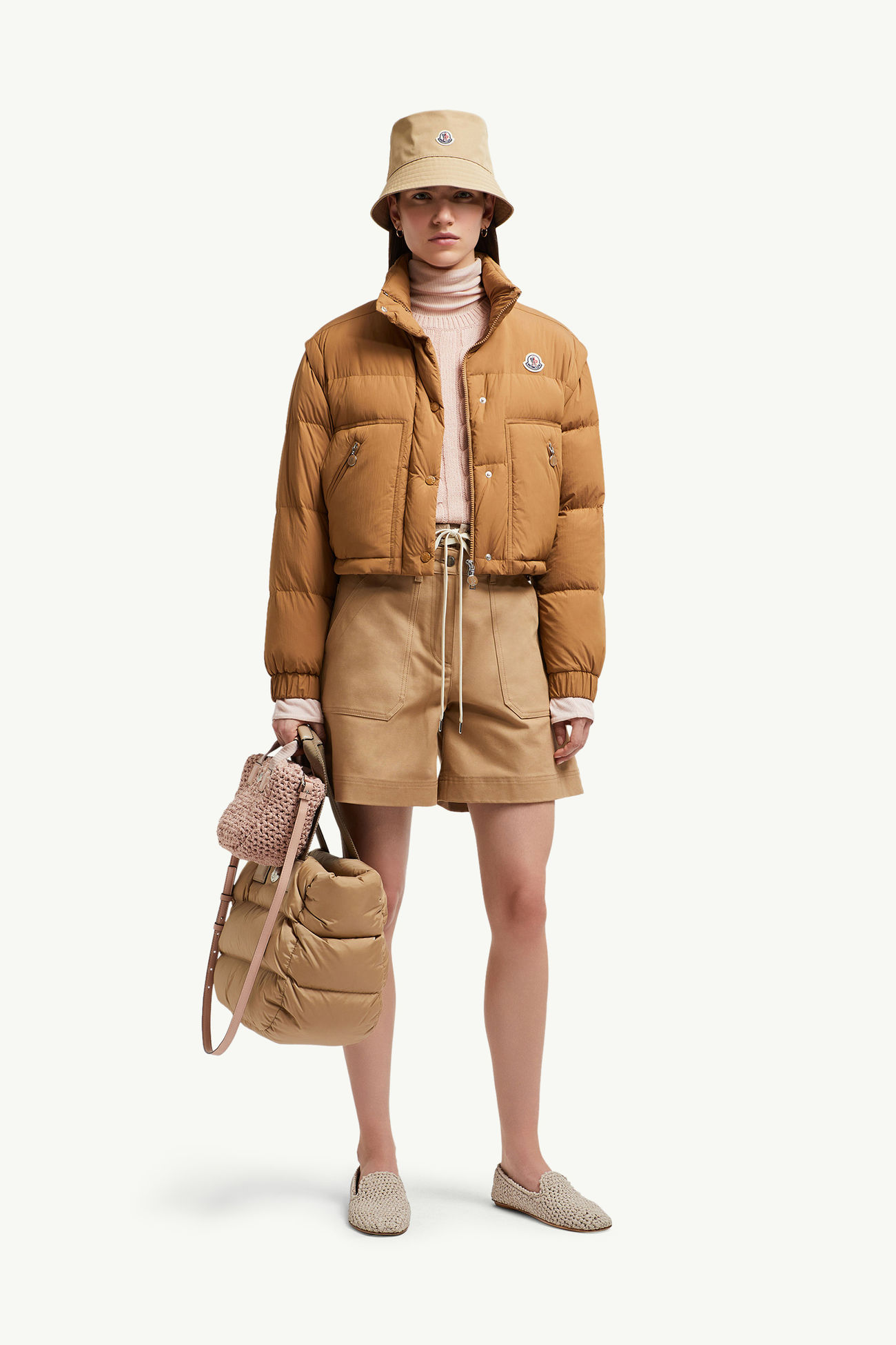 Shorts in gabardine di cotone Donna Beige Cammello Moncler 0