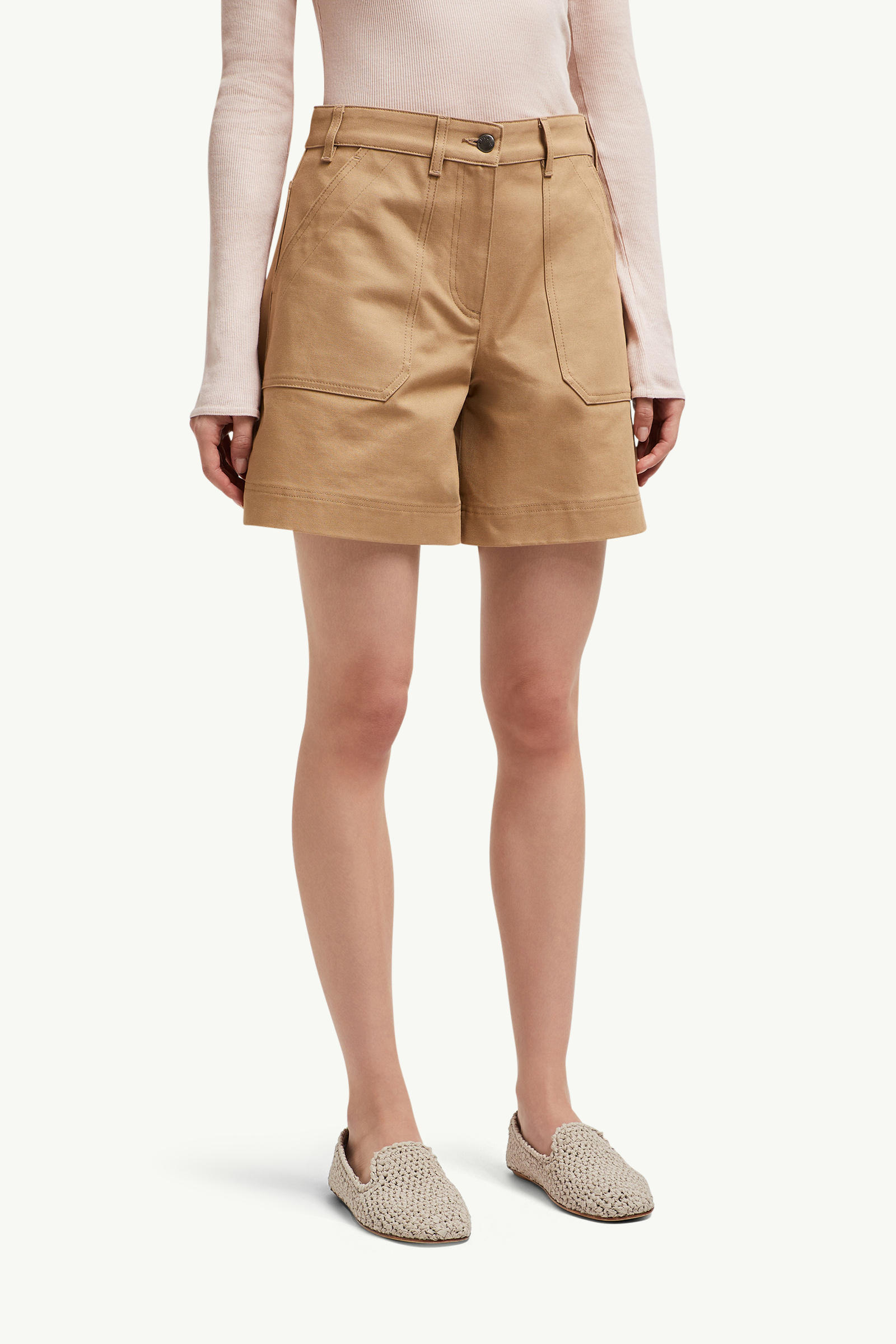 Cotton Gabardine Bermuda Shorts Women Camel Beige Moncler 3