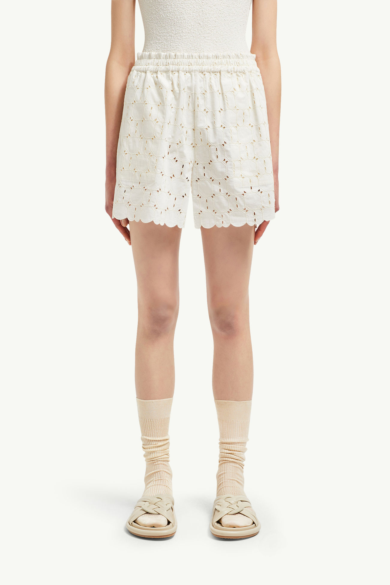 Shorts mit Lochstickerei Damen Weiß Moncler 3