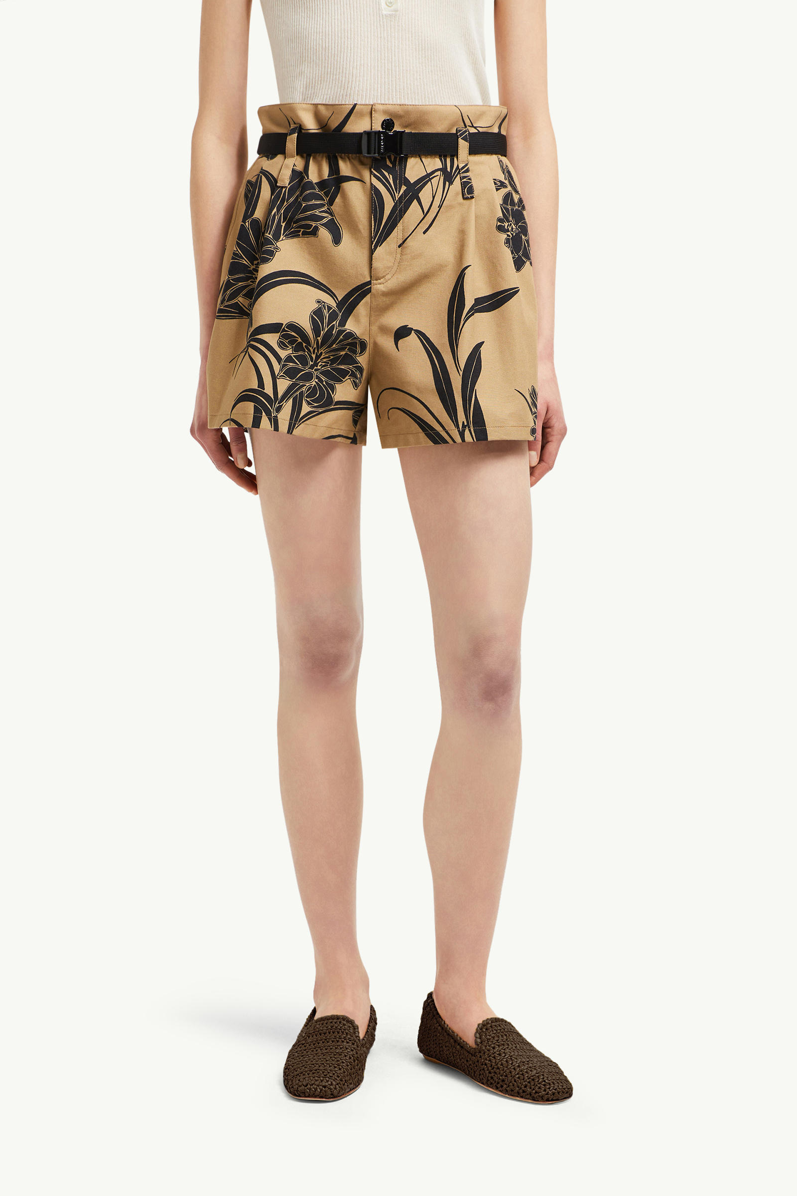 Floral Print Cotton Shorts Women Beige & Black Moncler 3