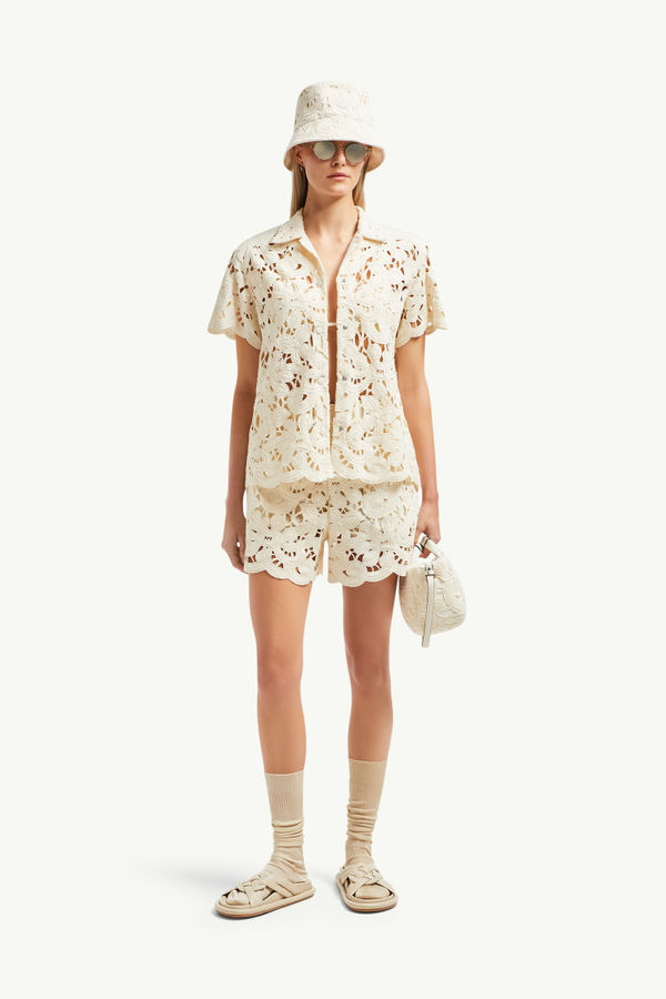 Short en macramé à motif floral Femmes Blanc Ivoire Moncler 0