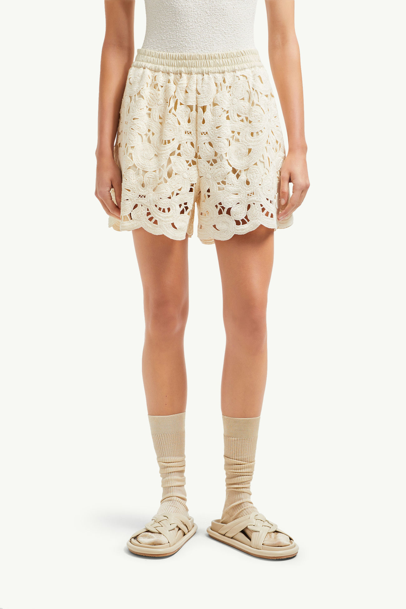 Short en macramé à motif floral Femmes Blanc Ivoire Moncler 3