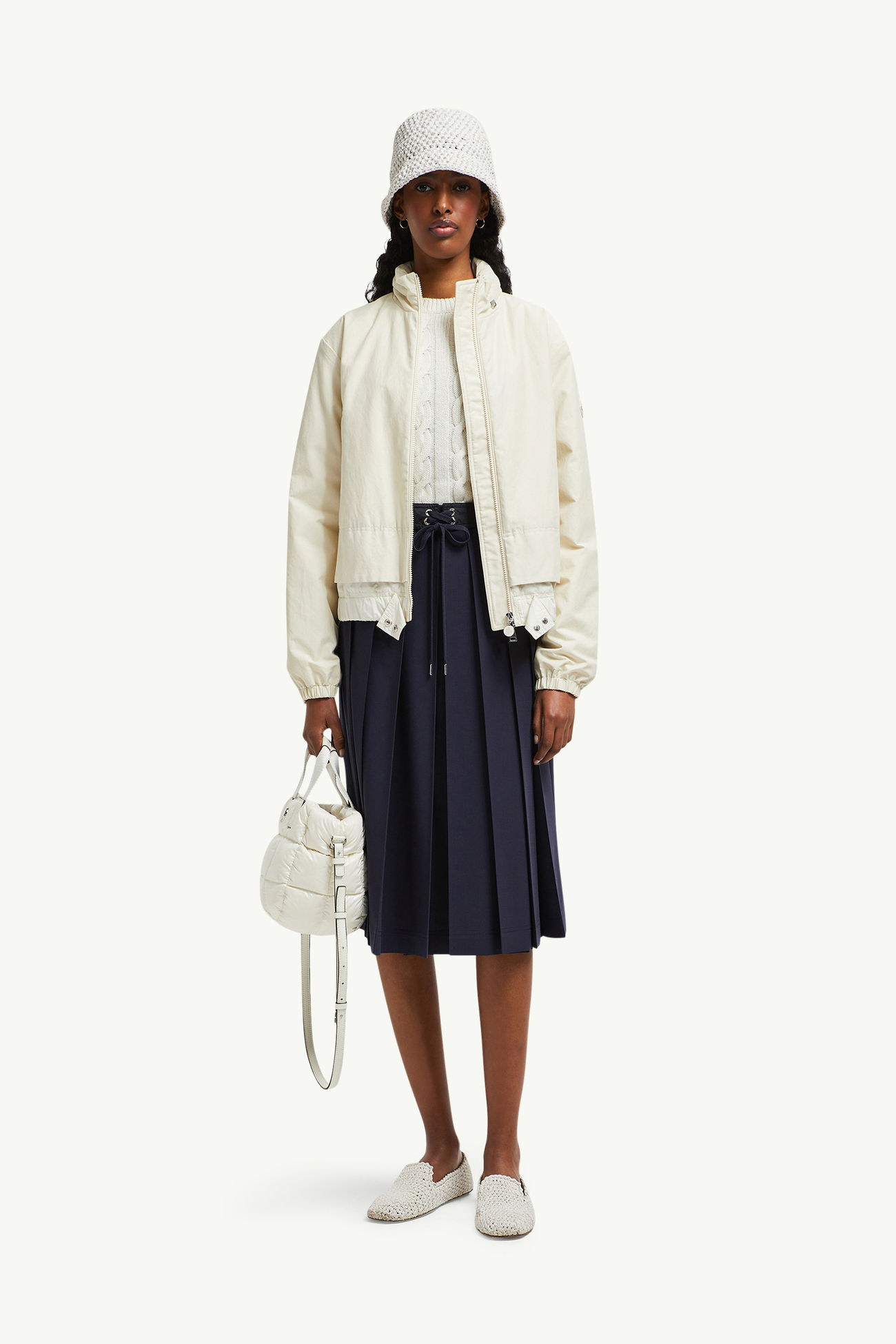 Falda midi plisada de mezcla de lana Mujer Azul marino Moncler 0