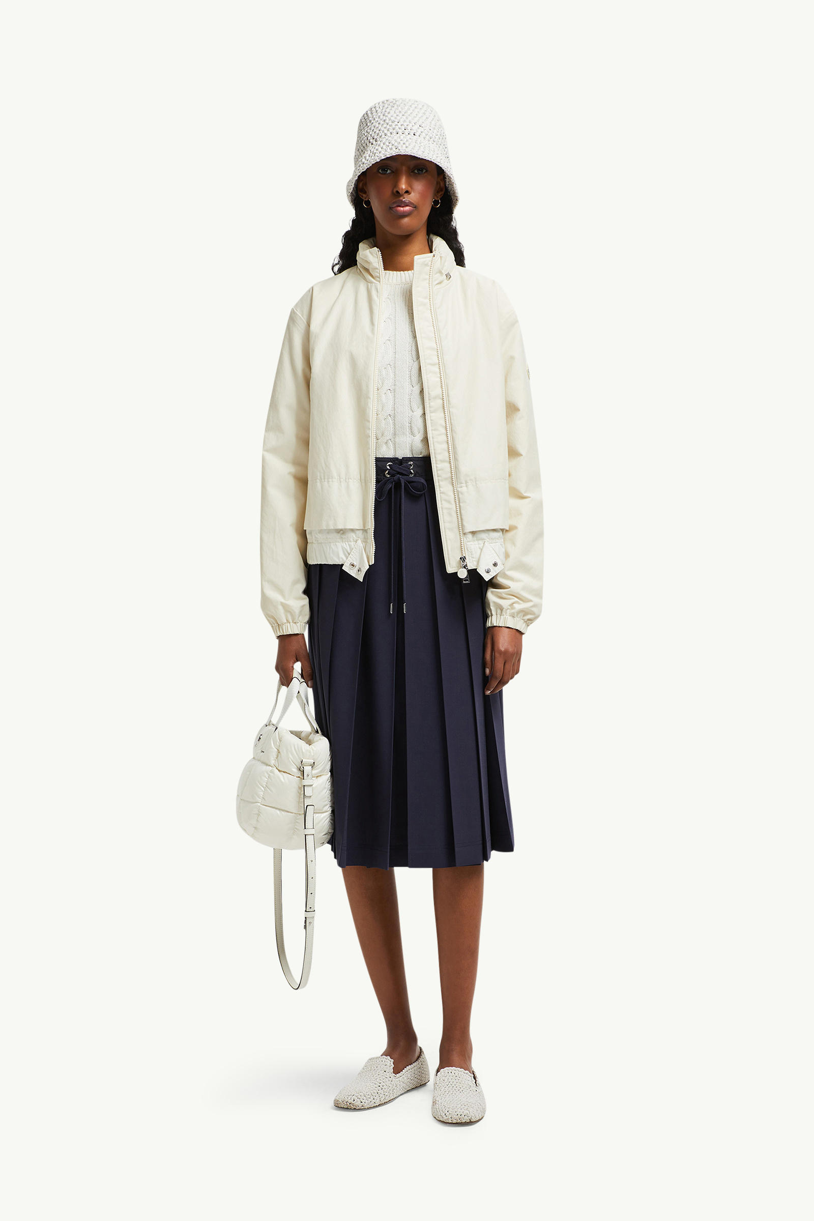 Gonna midi plissettata in misto lana Donna Blu Navy Moncler 0