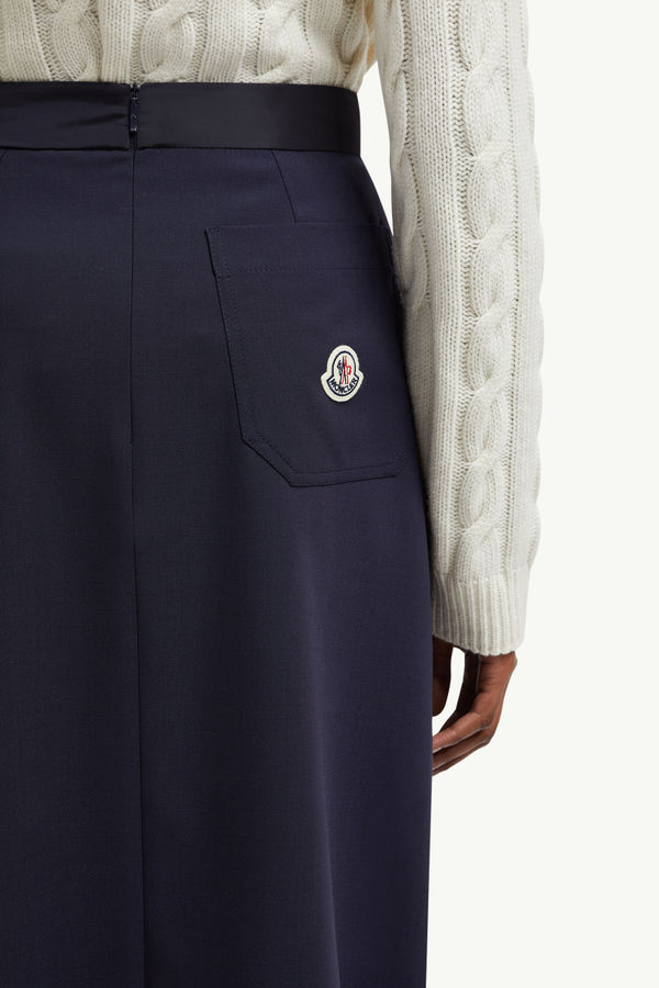 Wool Blend Pleated Midi Skirt Women Navy Blue Moncler 1