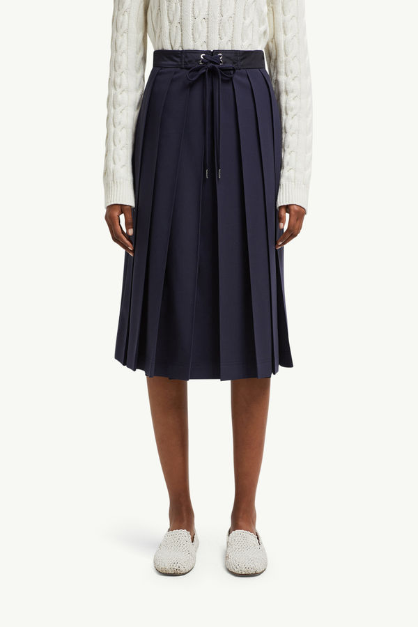 Wool Blend Pleated Midi Skirt Women Navy Blue Moncler 3