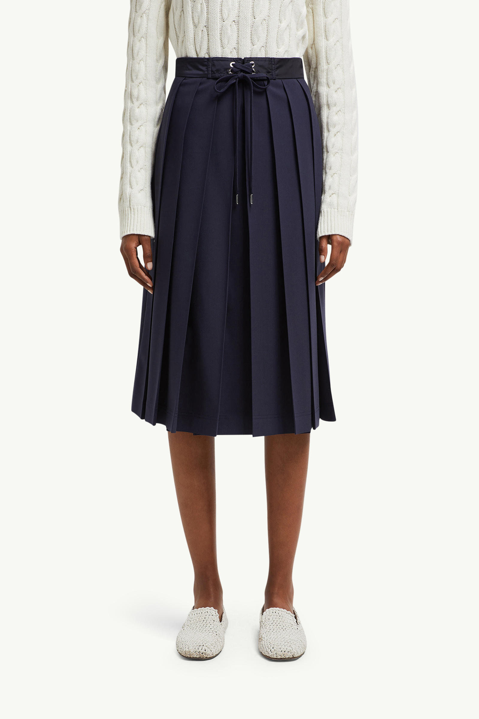 Wool Blend Pleated Midi Skirt Women Navy Blue Moncler 3