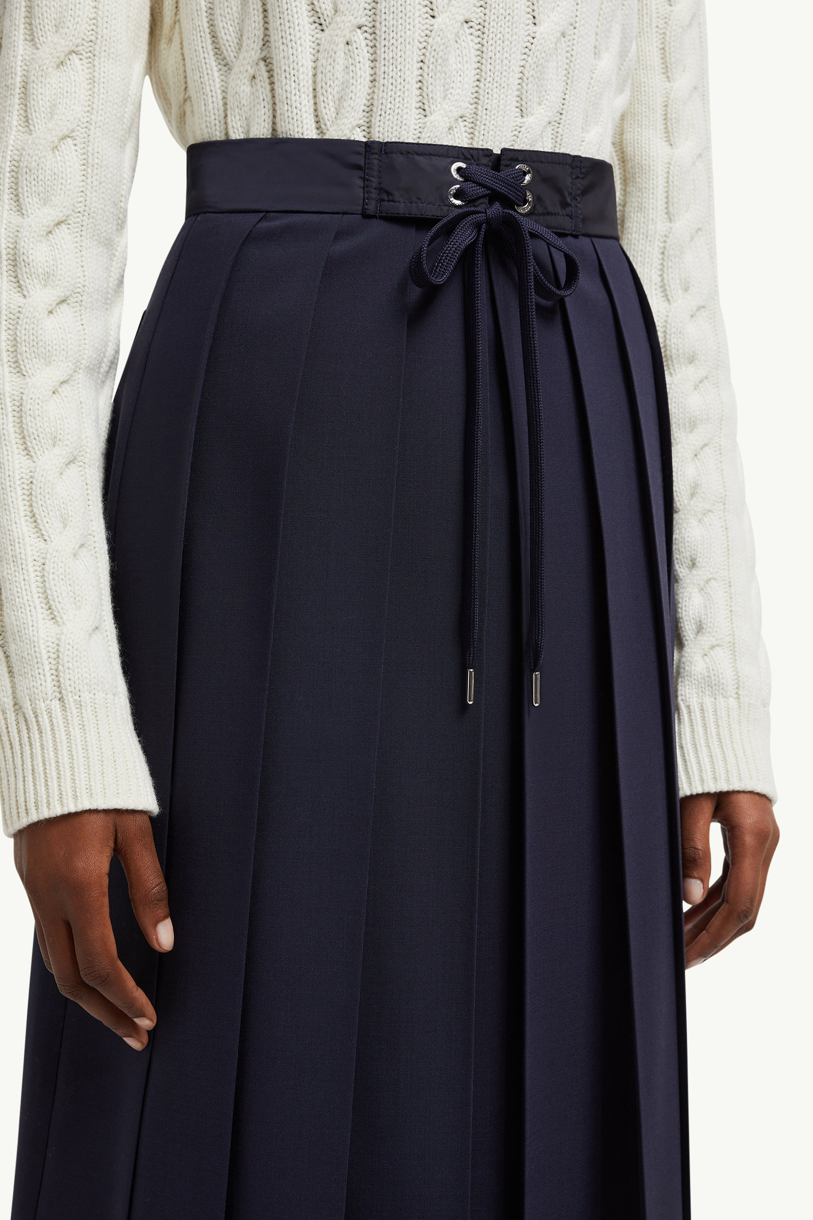 Wool Blend Pleated Midi Skirt Women Navy Blue Moncler 5