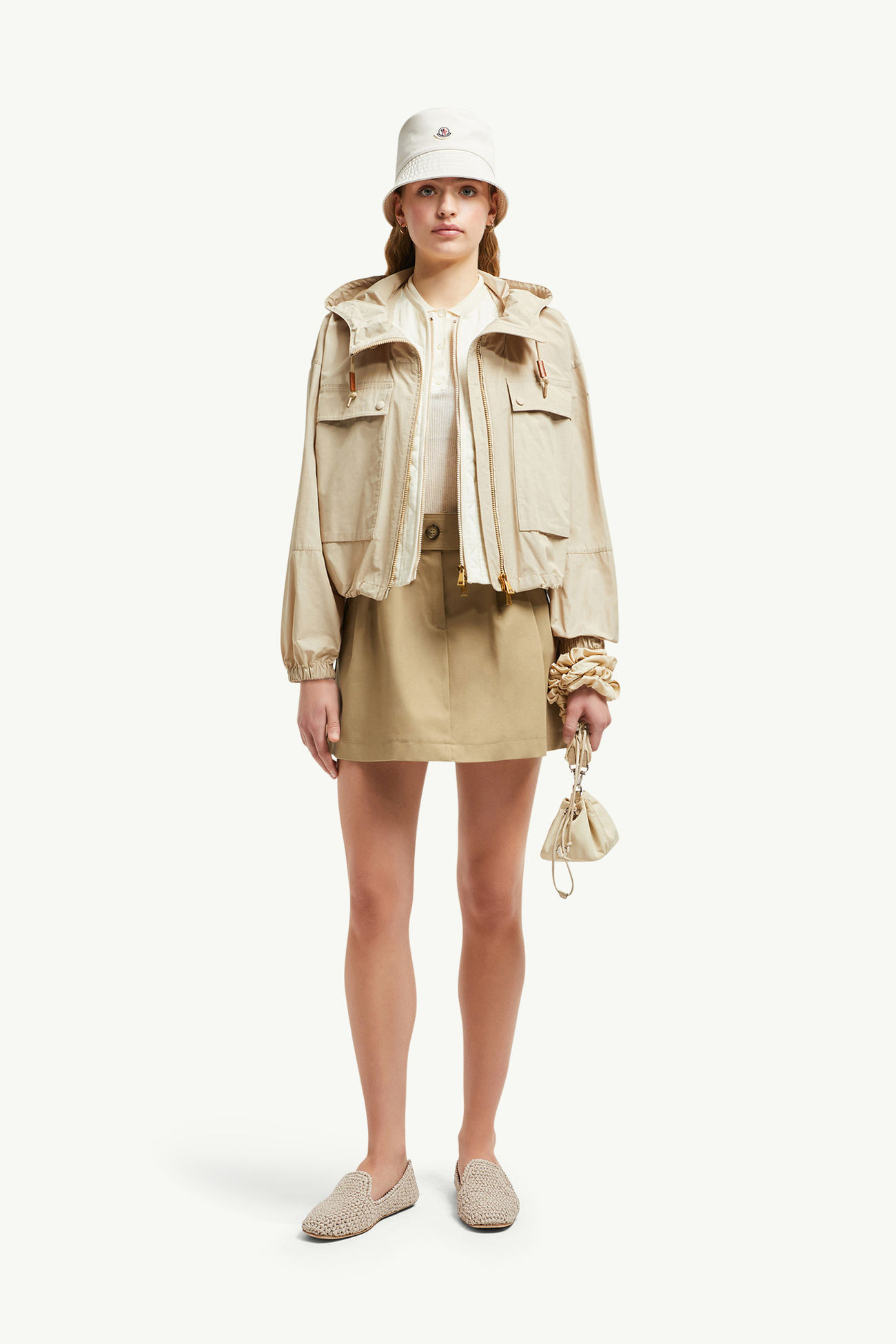 Gabardine Mini Skirt Women Camel Beige Moncler 0