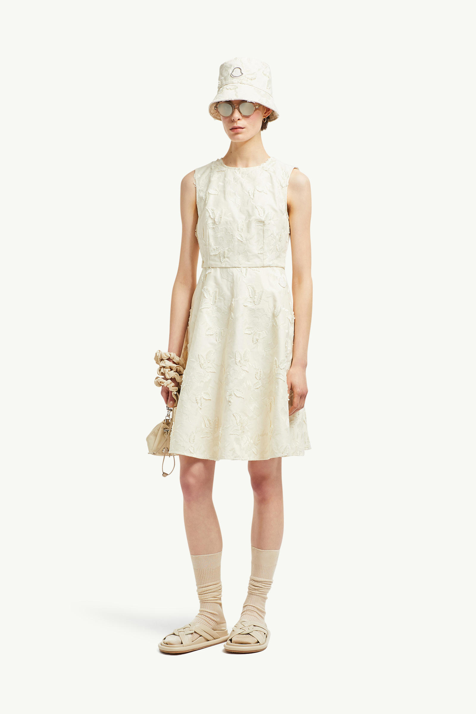 Florales Kleid aus Gabardine Damen Weiß Moncler 0
