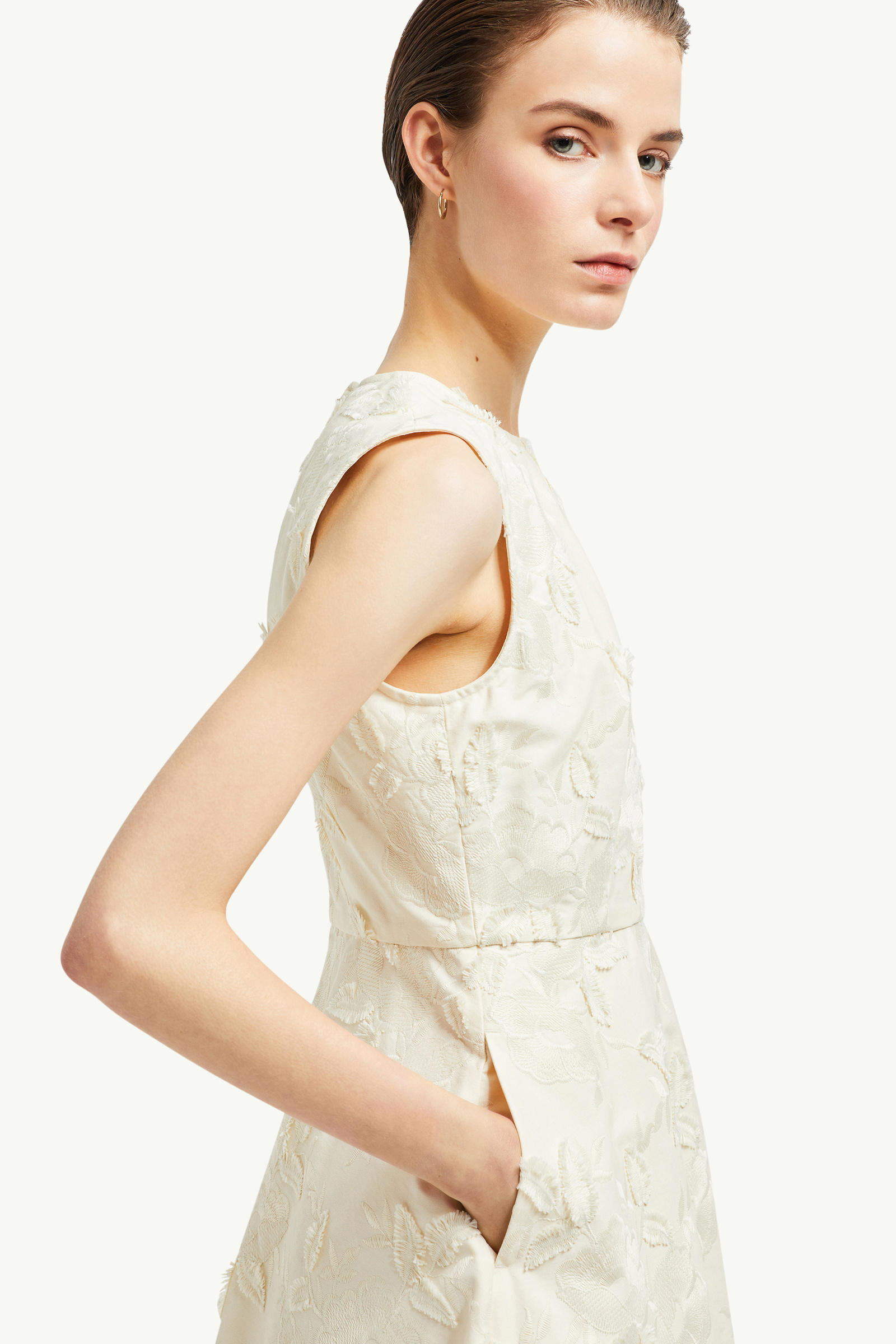 Textured Floral Gabardine Dress Women White Moncler 1