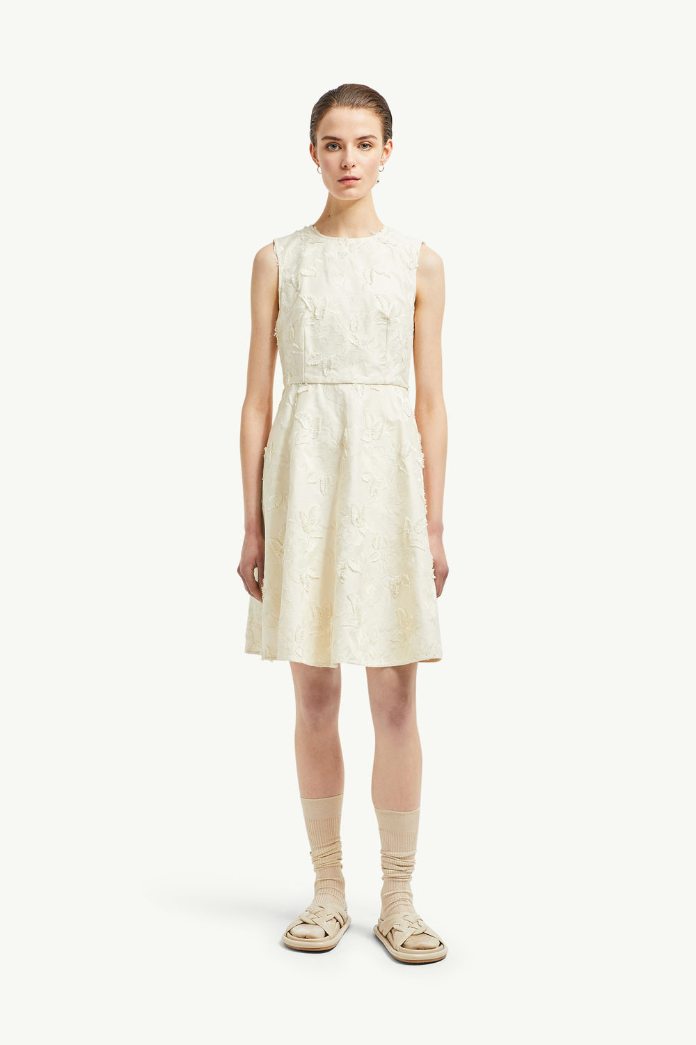Textured Floral Gabardine Dress Women White Moncler 3
