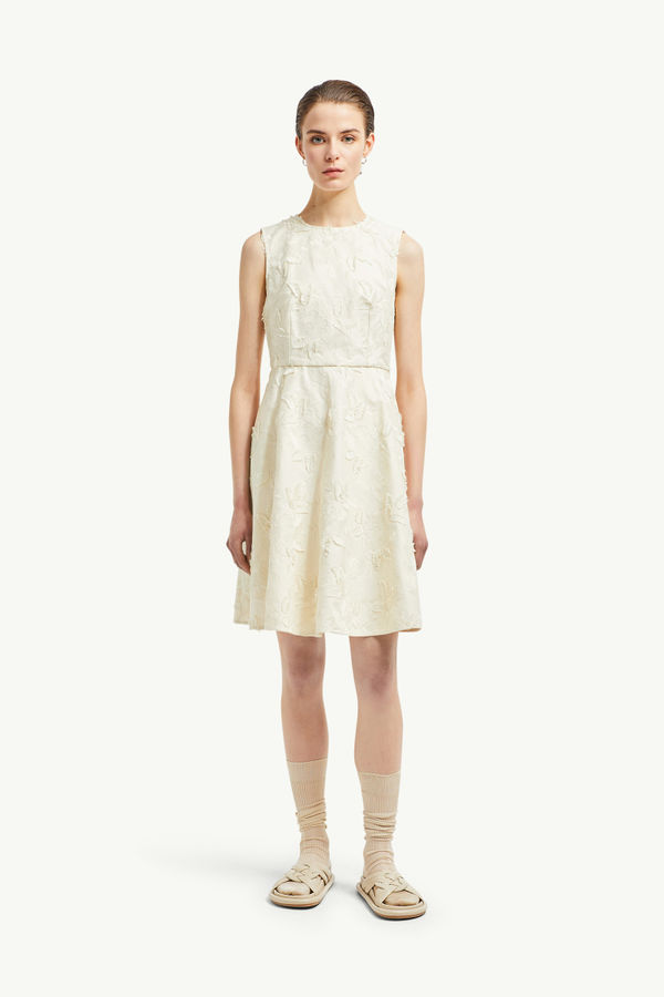 Textured Floral Gabardine Dress Women White Moncler 3