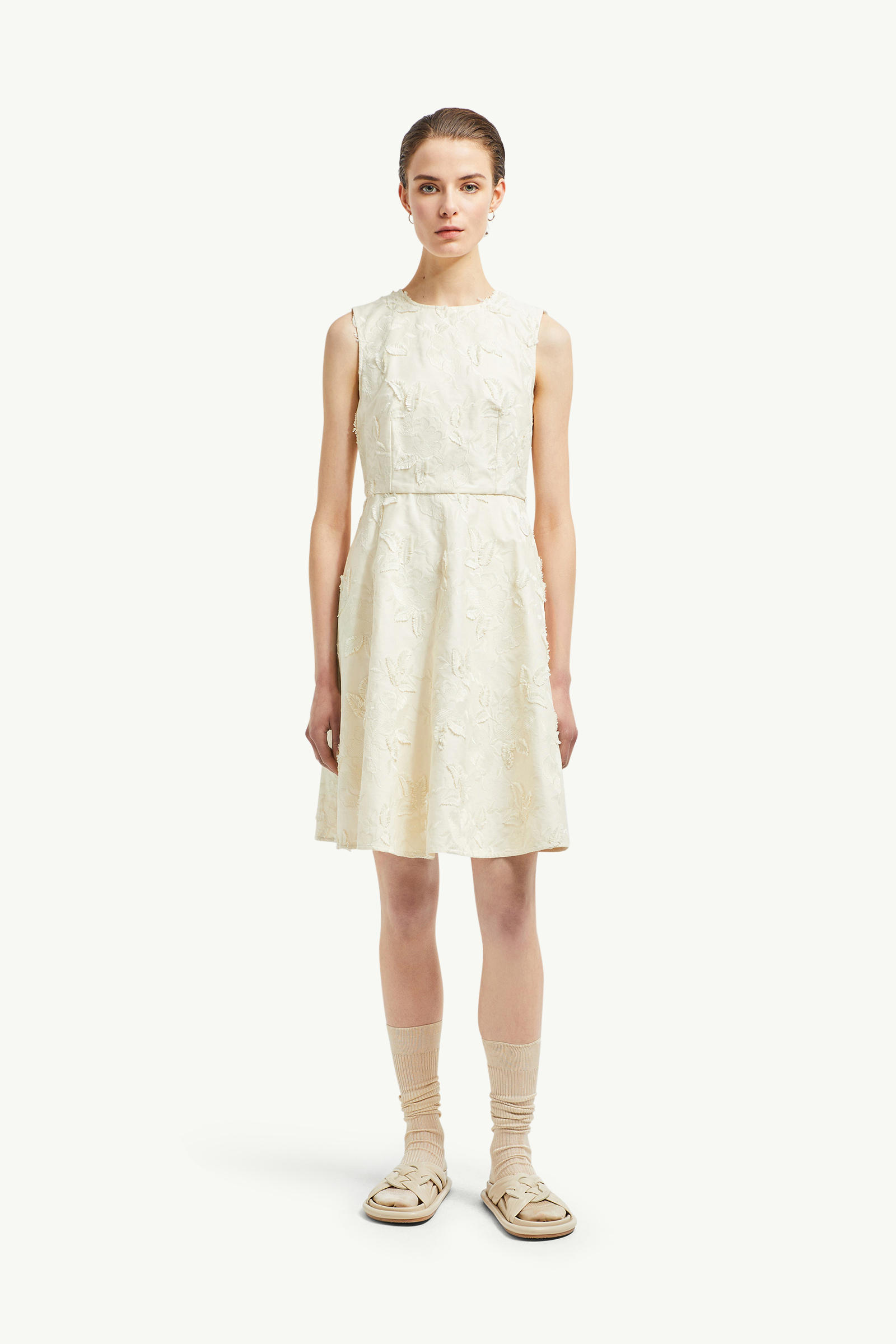 Textured Floral Gabardine Dress Women White Moncler 3