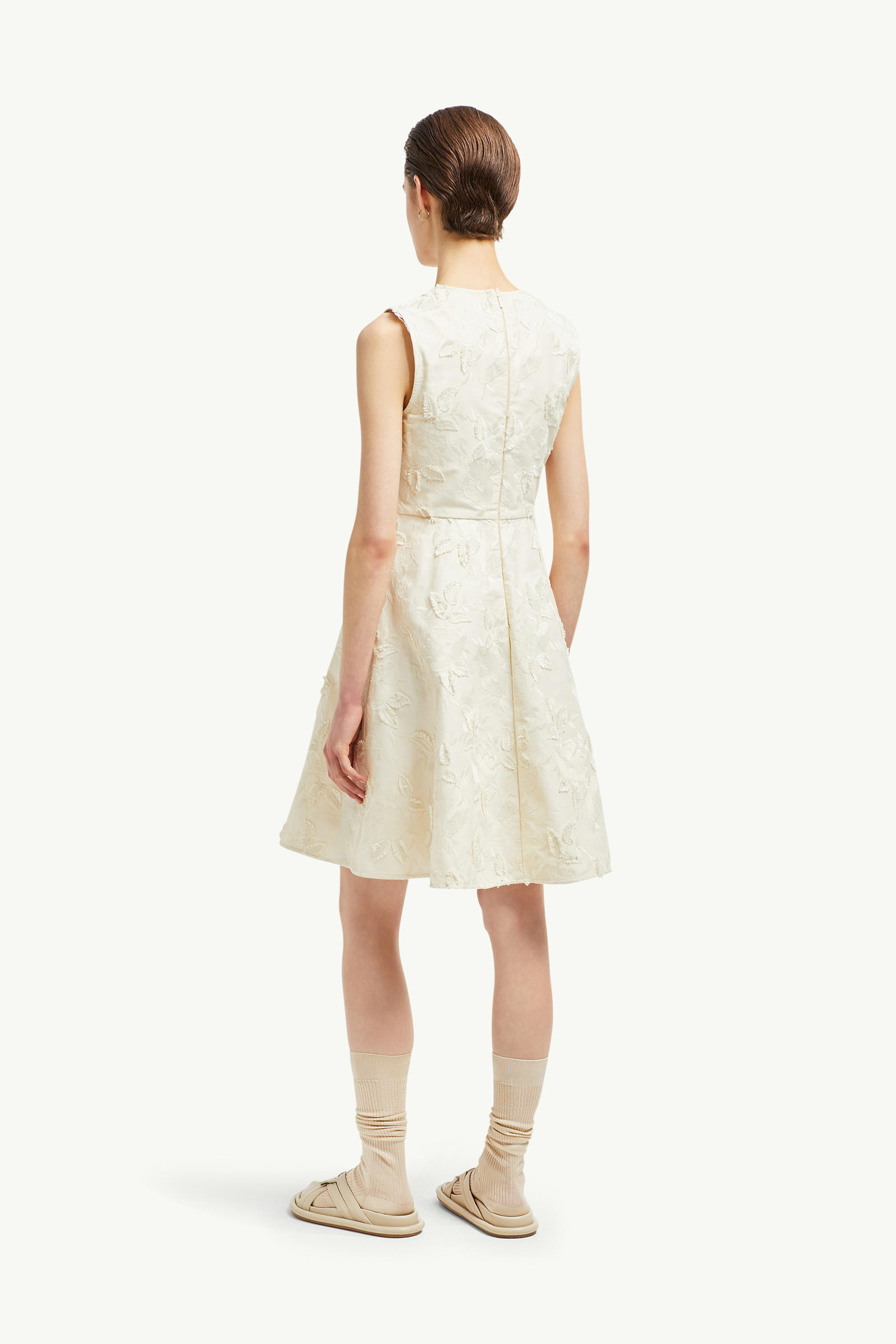 Textured Floral Gabardine Dress Women White Moncler 4