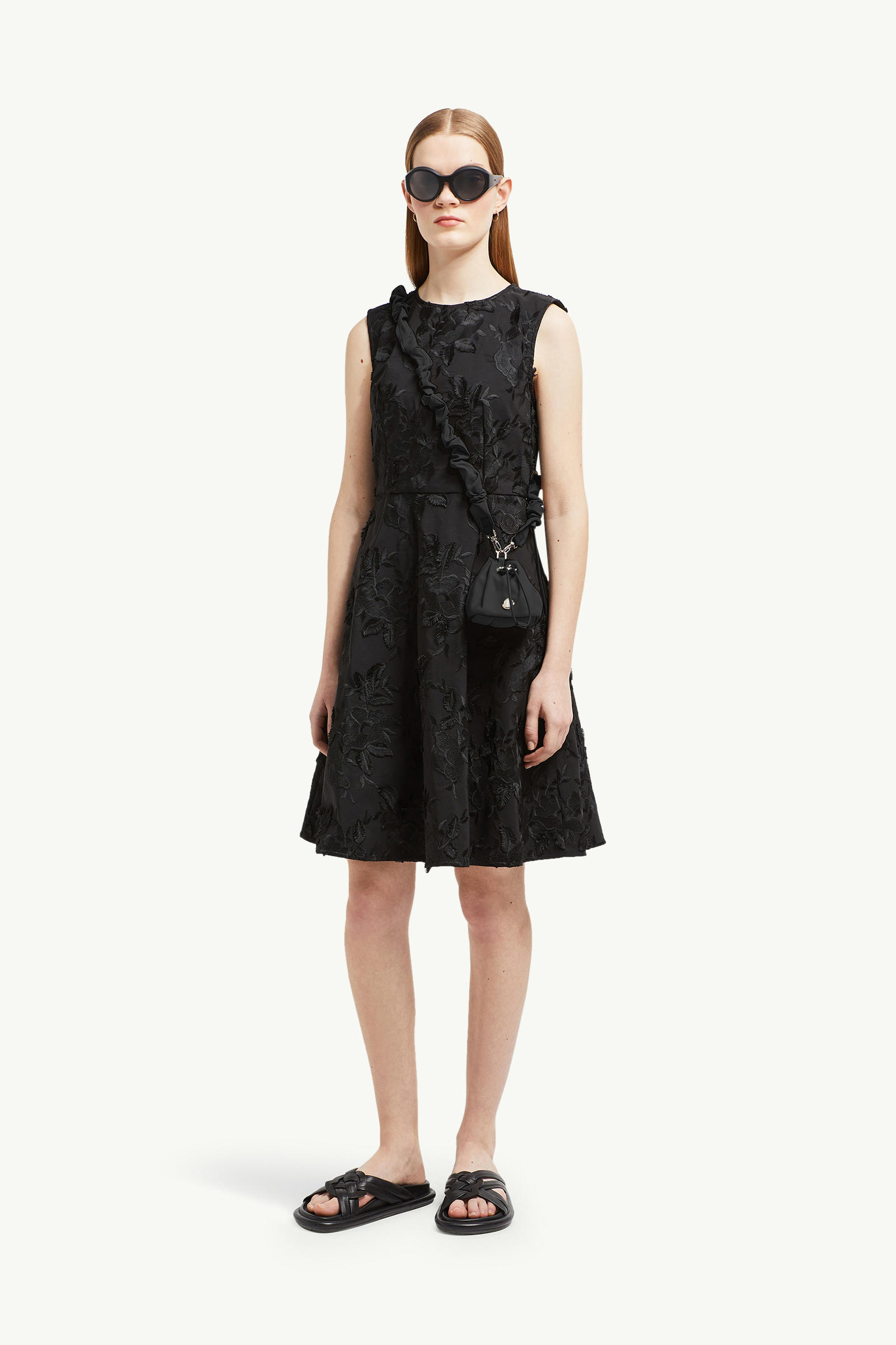 Florales Kleid aus Gabardine Damen Schwarz Moncler 0