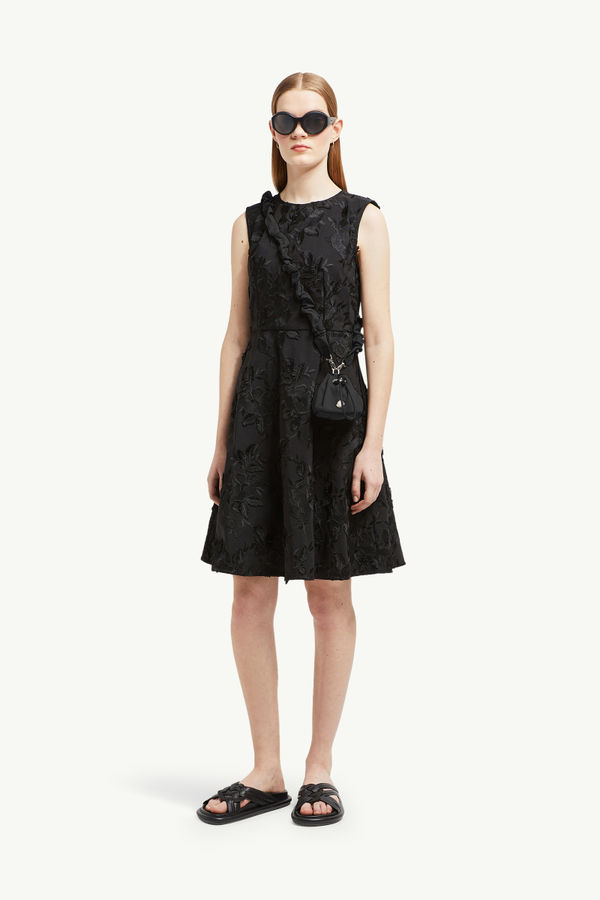 Textured Floral Gabardine Dress Women Black Moncler 0