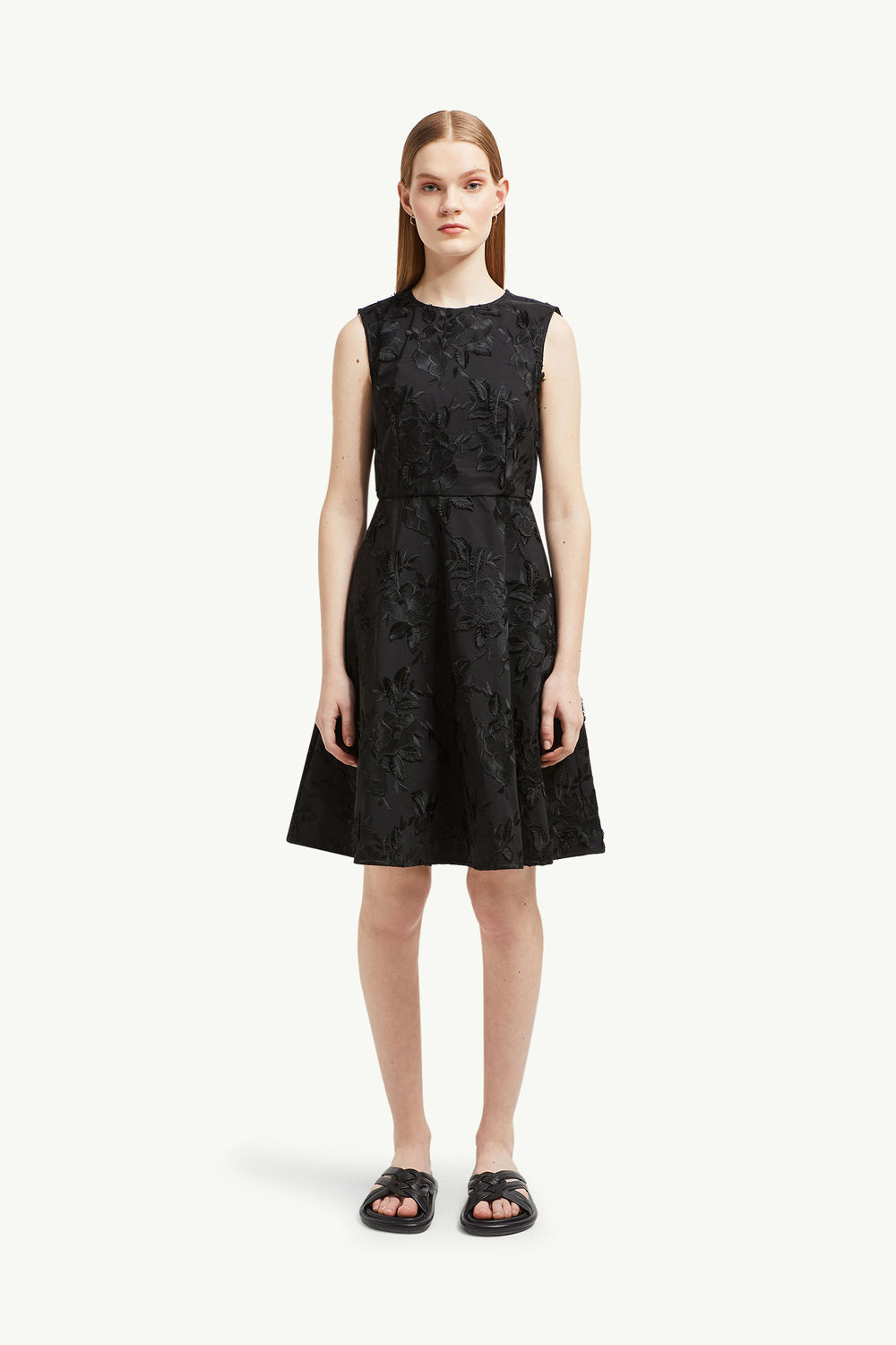 Textured Floral Gabardine Dress Women Black Moncler 3