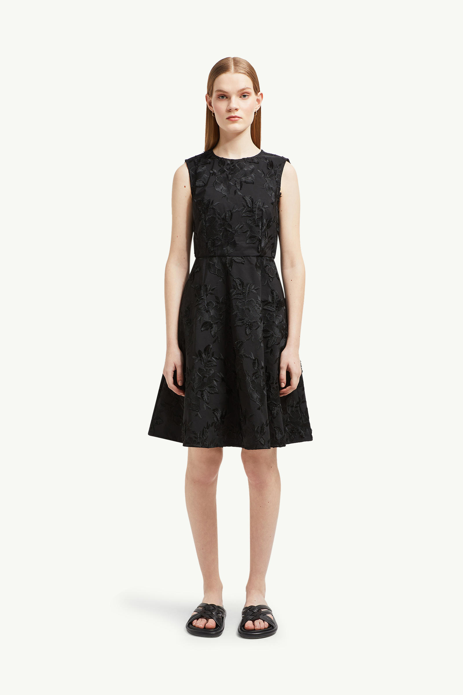 Textured Floral Gabardine Dress Women Black Moncler 3