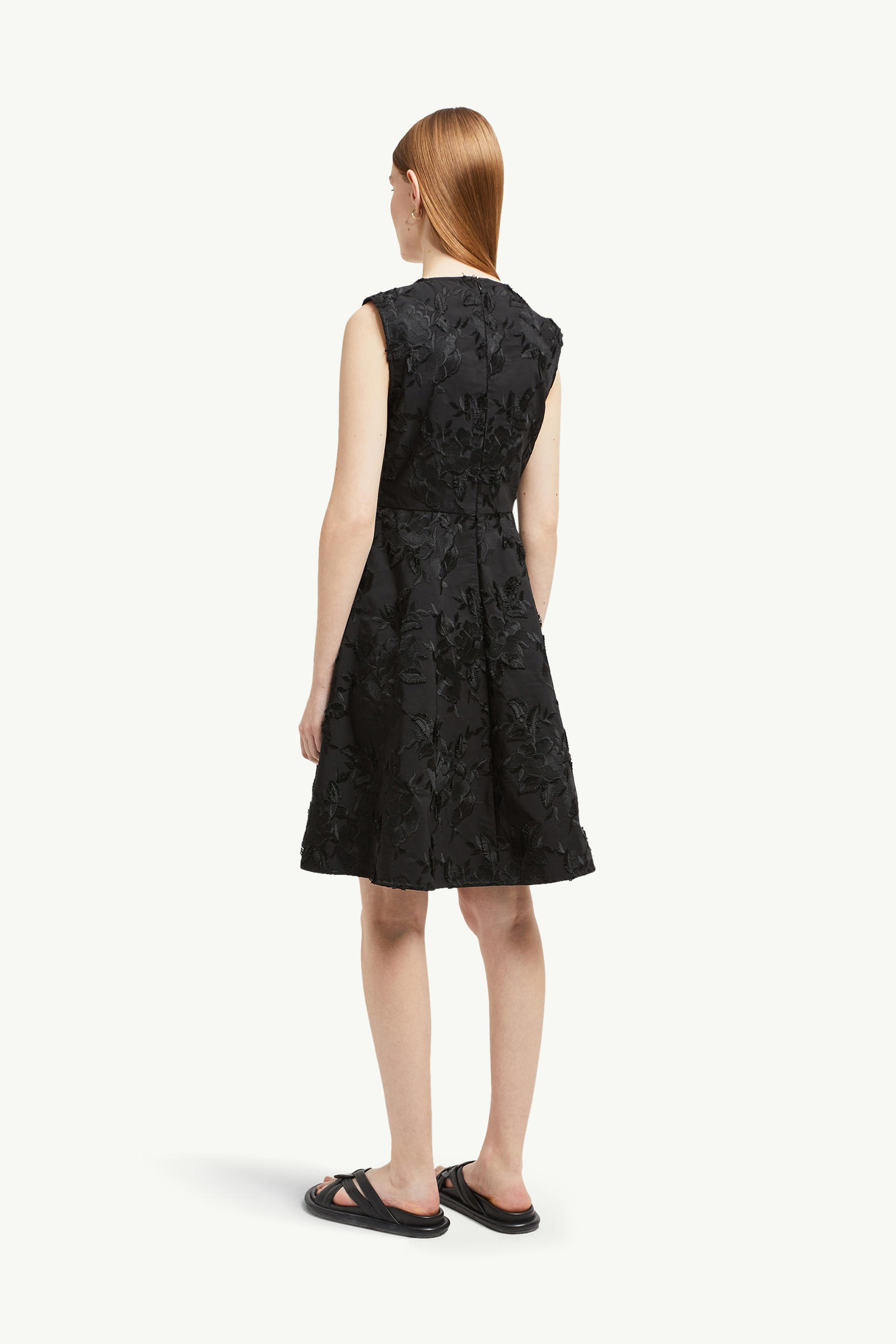 Textured Floral Gabardine Dress Women Black Moncler 4