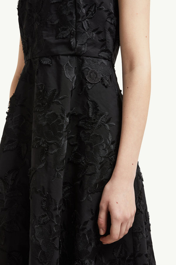 Textured Floral Gabardine Dress Women Black Moncler 5