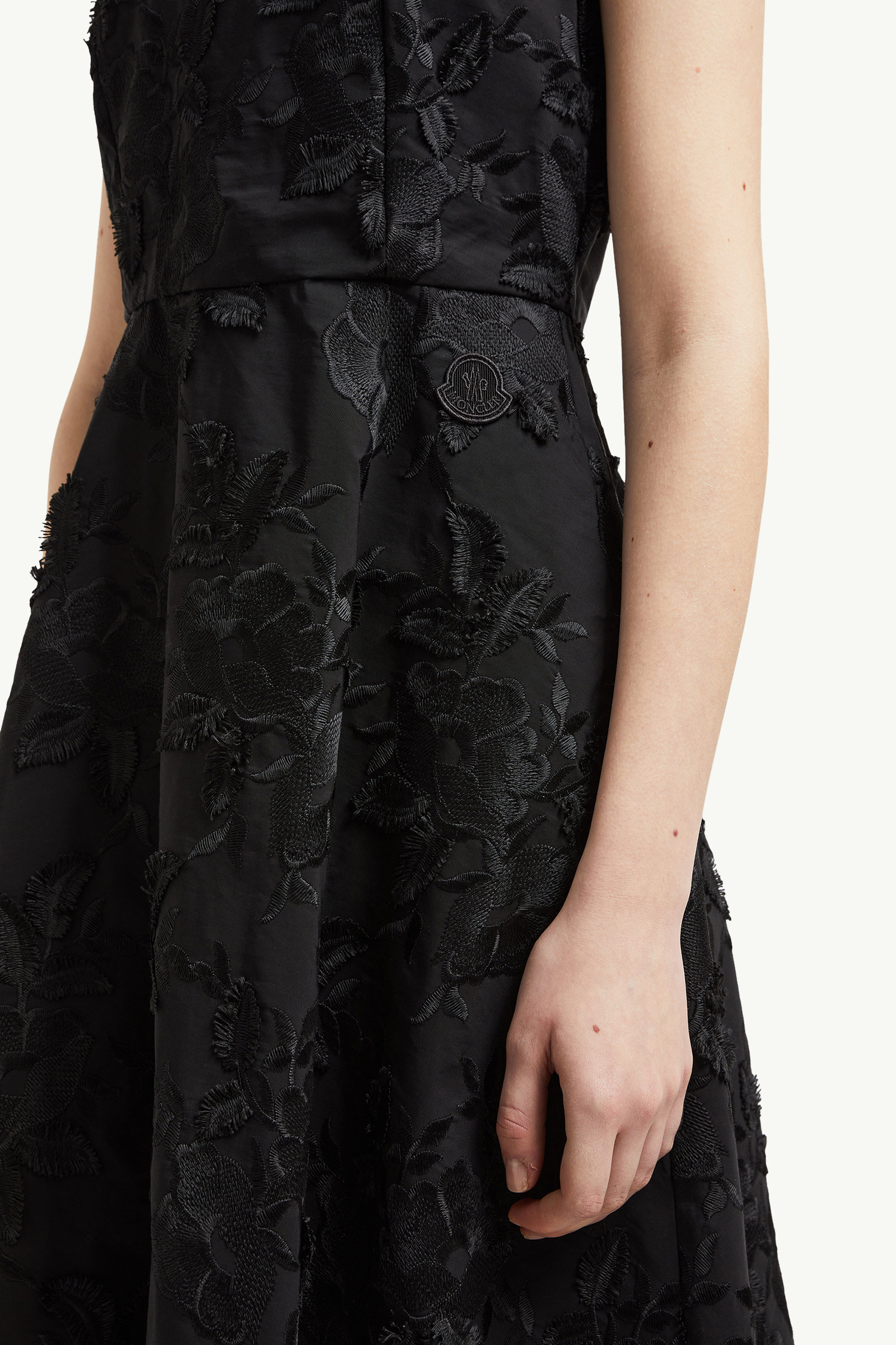 Textured Floral Gabardine Dress Women Black Moncler 5