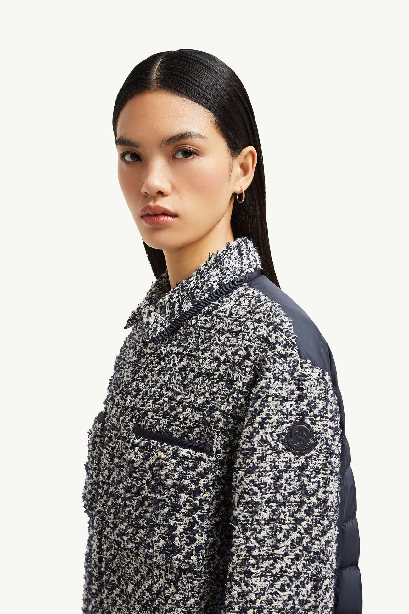 女士粗花呢羽绒衬衫式夹克外套 女士 蓝色 & 白色 Moncler 1