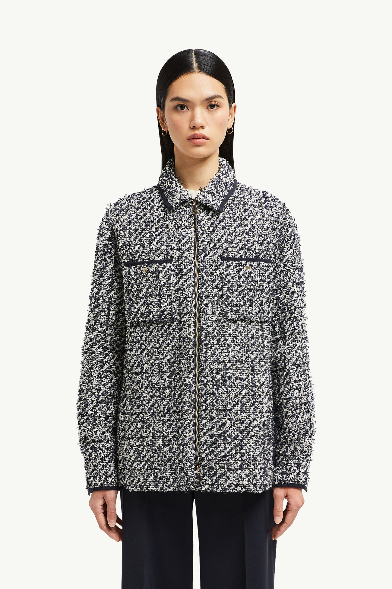 Tweed Down Shirt Jacket Women Blue & White Moncler 3