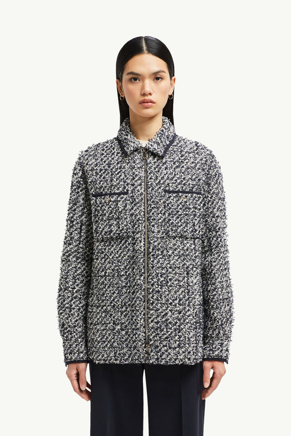Tweed Down Shirt Jacket Women Blue & White Moncler 3