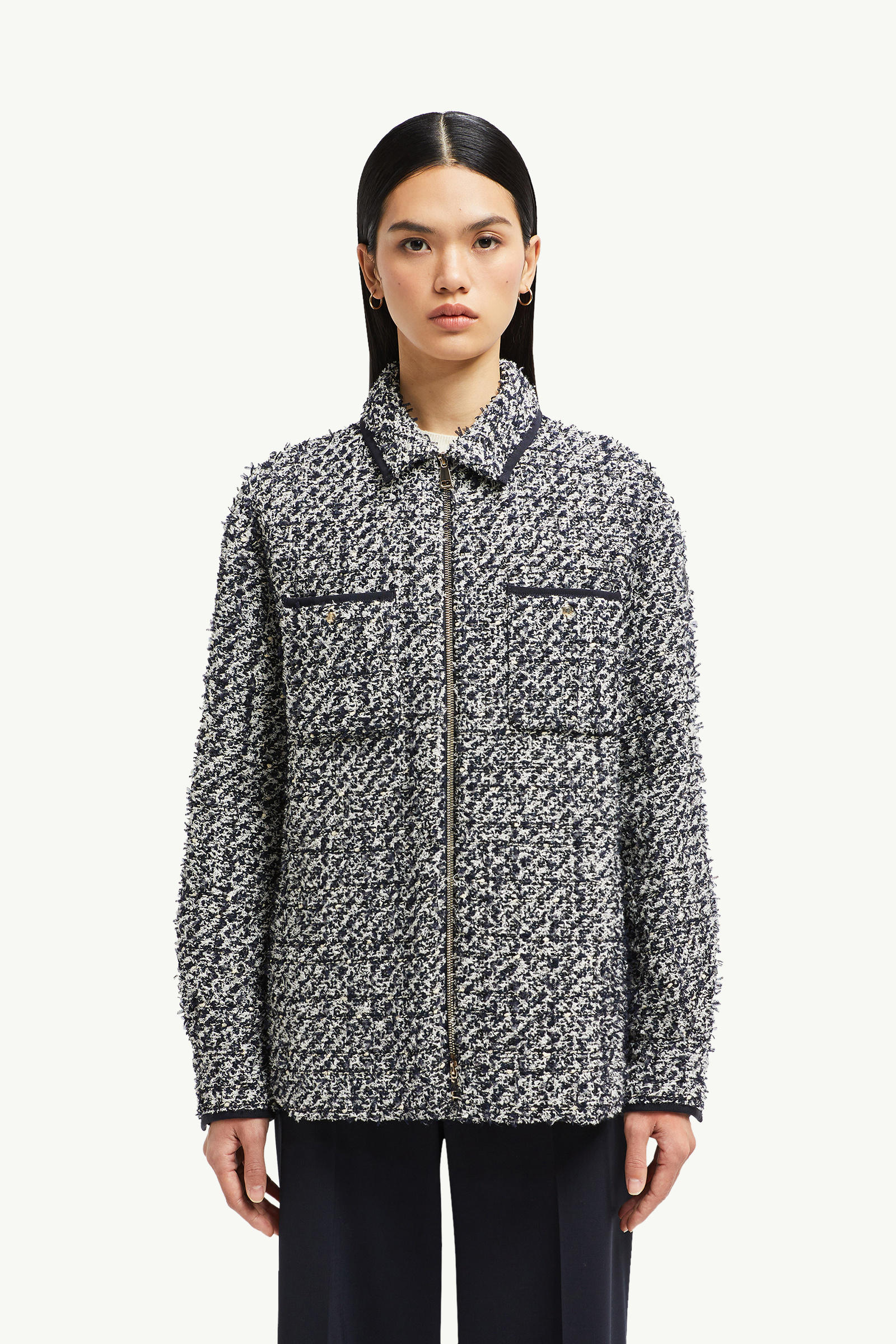 粗花呢羽絨恤衫式外套 女士 藍色和白色 Moncler 3