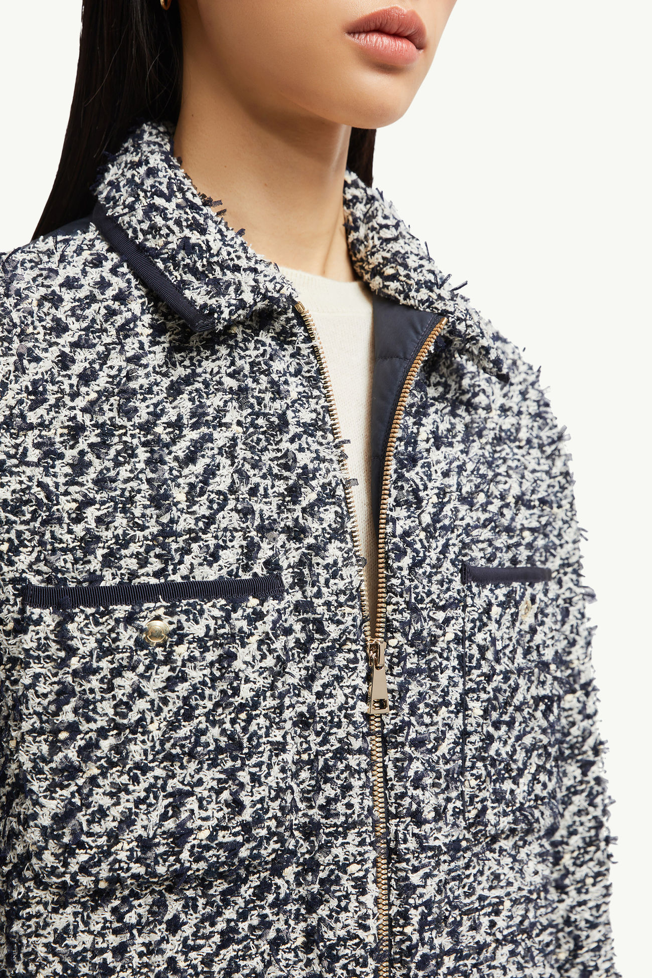 Chaqueta camisera con plumón de tweed Mujer Azul & Blanco Moncler 5