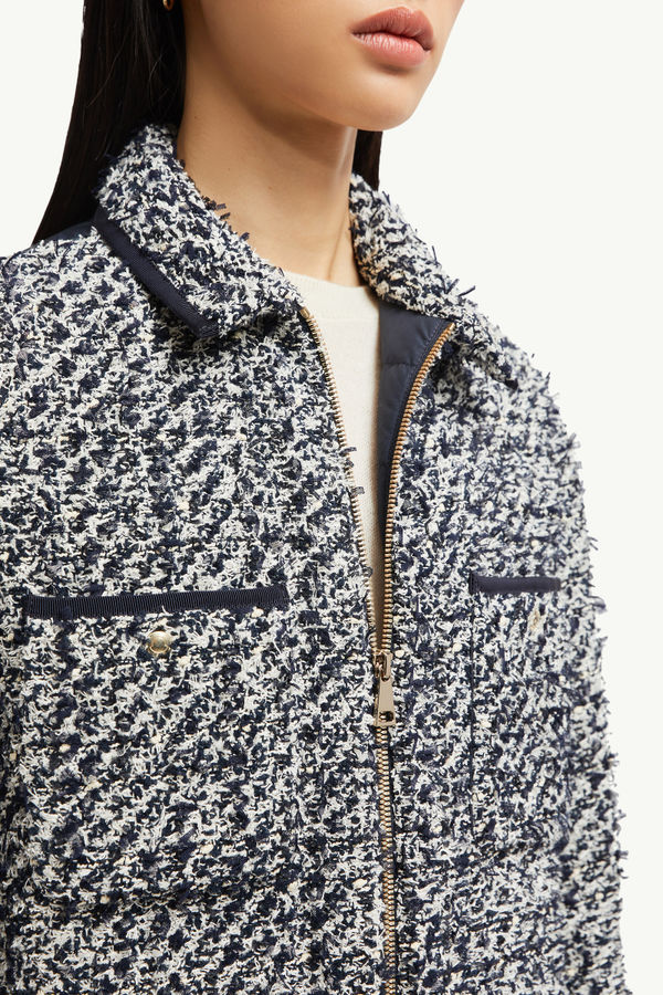Tweed Down Shirt Jacket Women Blue & White Moncler 5