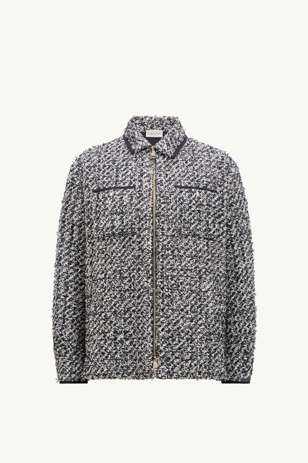 Tweed Down Shirt Jacket Women Blue & White Moncler 2