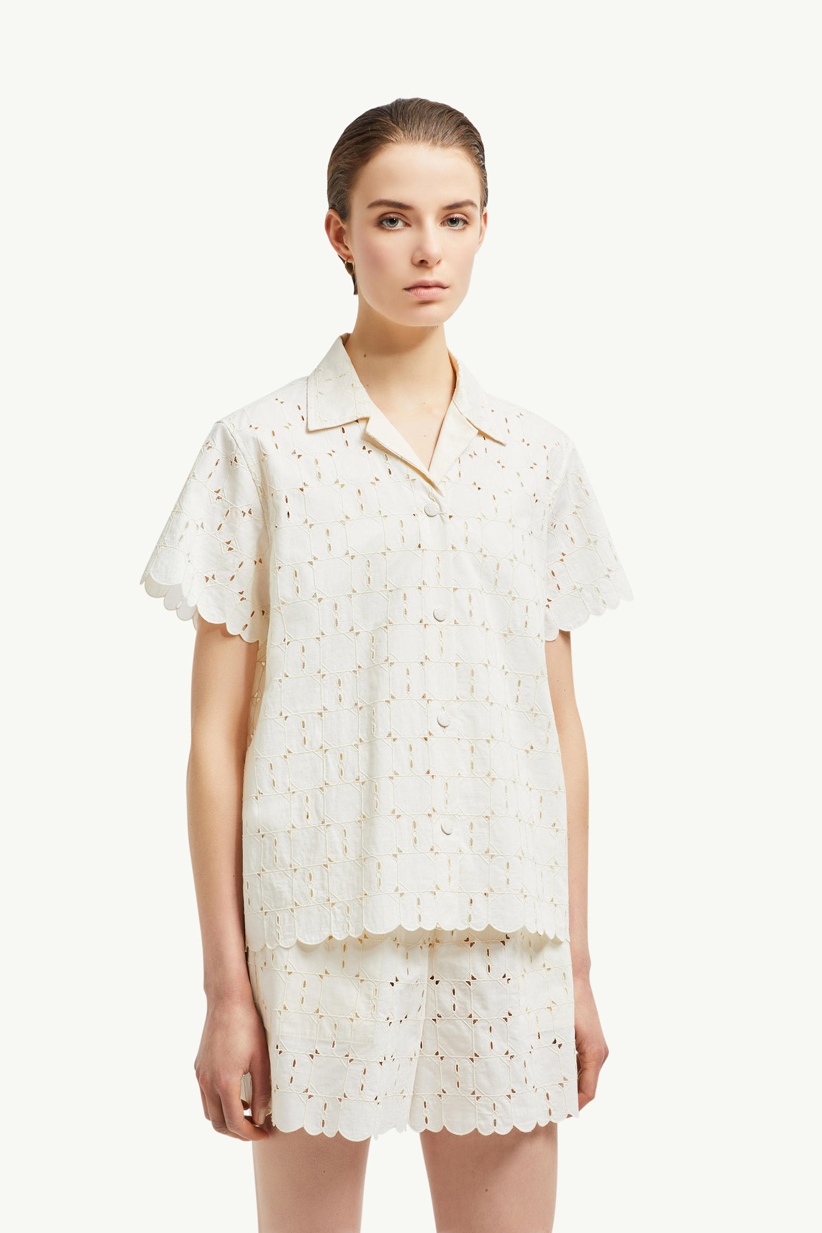 Camisa de manga corta con bordado inglés Mujer Blanco Moncler 3