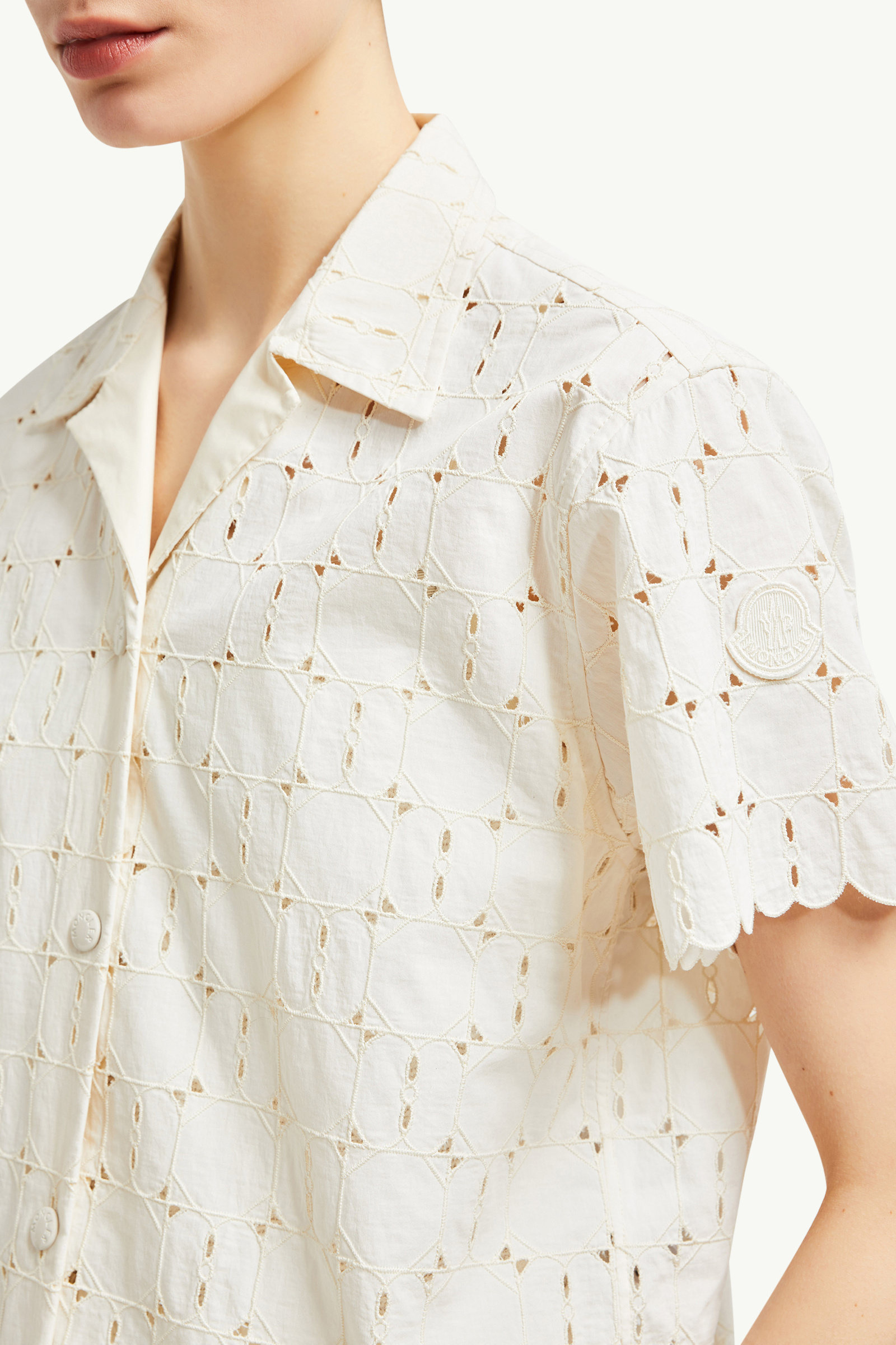 Camisa de manga corta con bordado inglés Mujer Blanco Moncler 5