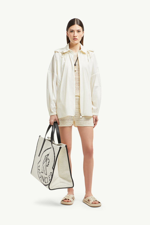 Hooded Shirt Jacket Women White Moncler 0