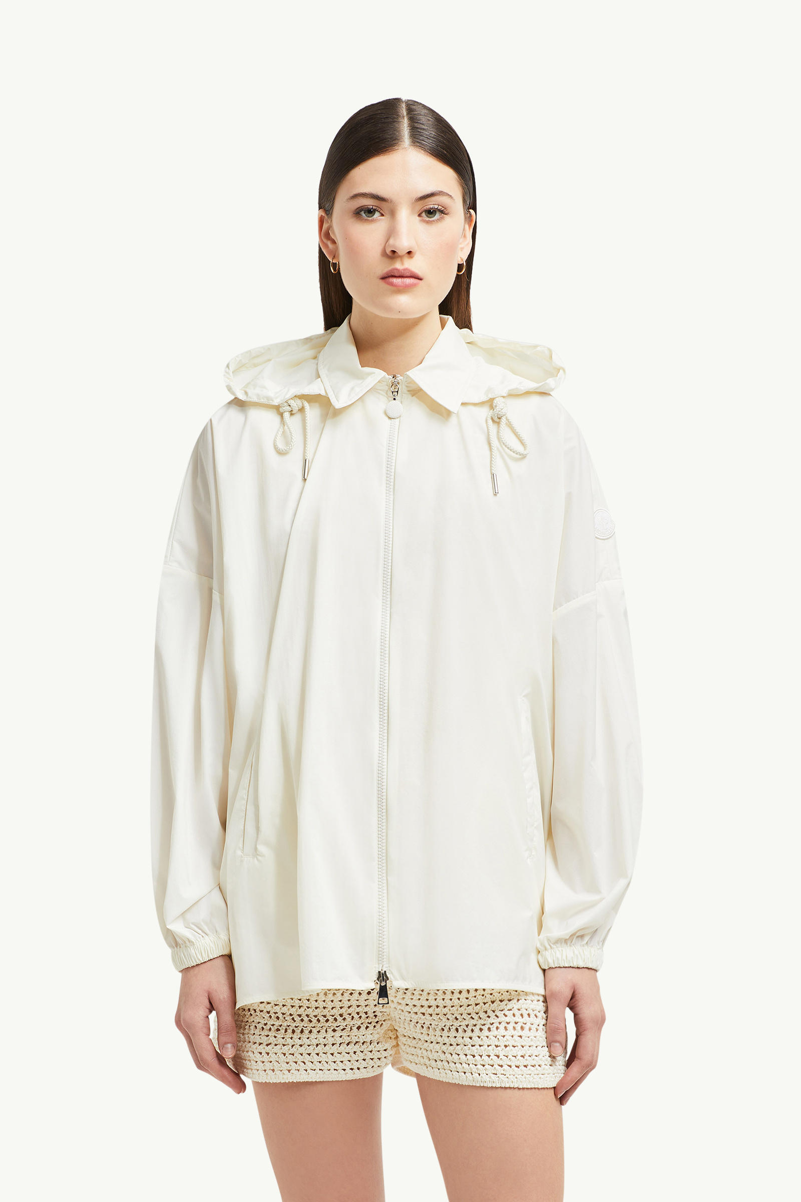 Hooded Shirt Jacket Women White Moncler 3