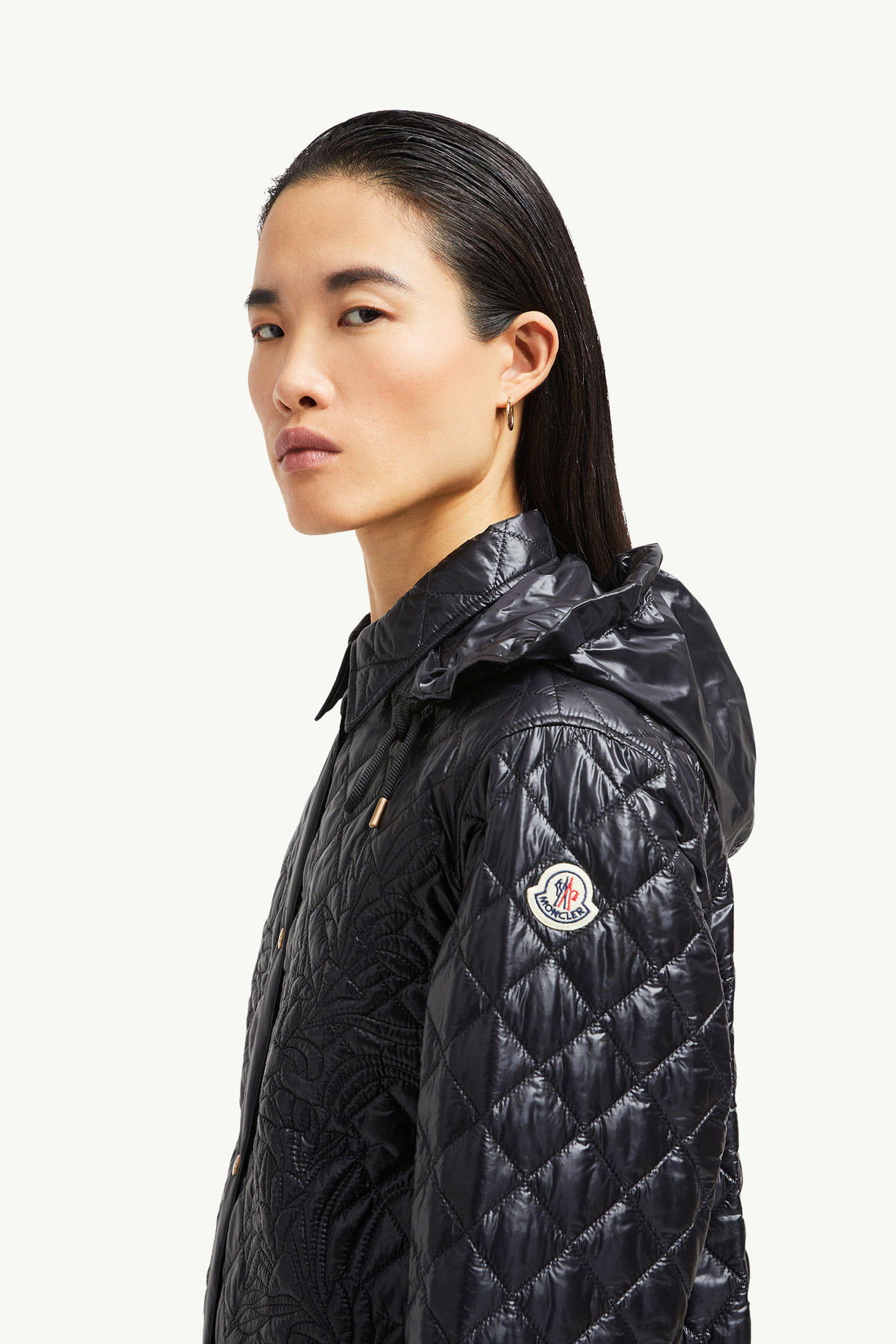 Surchemise à capuche et matelassage floral Femmes Noir Moncler 1