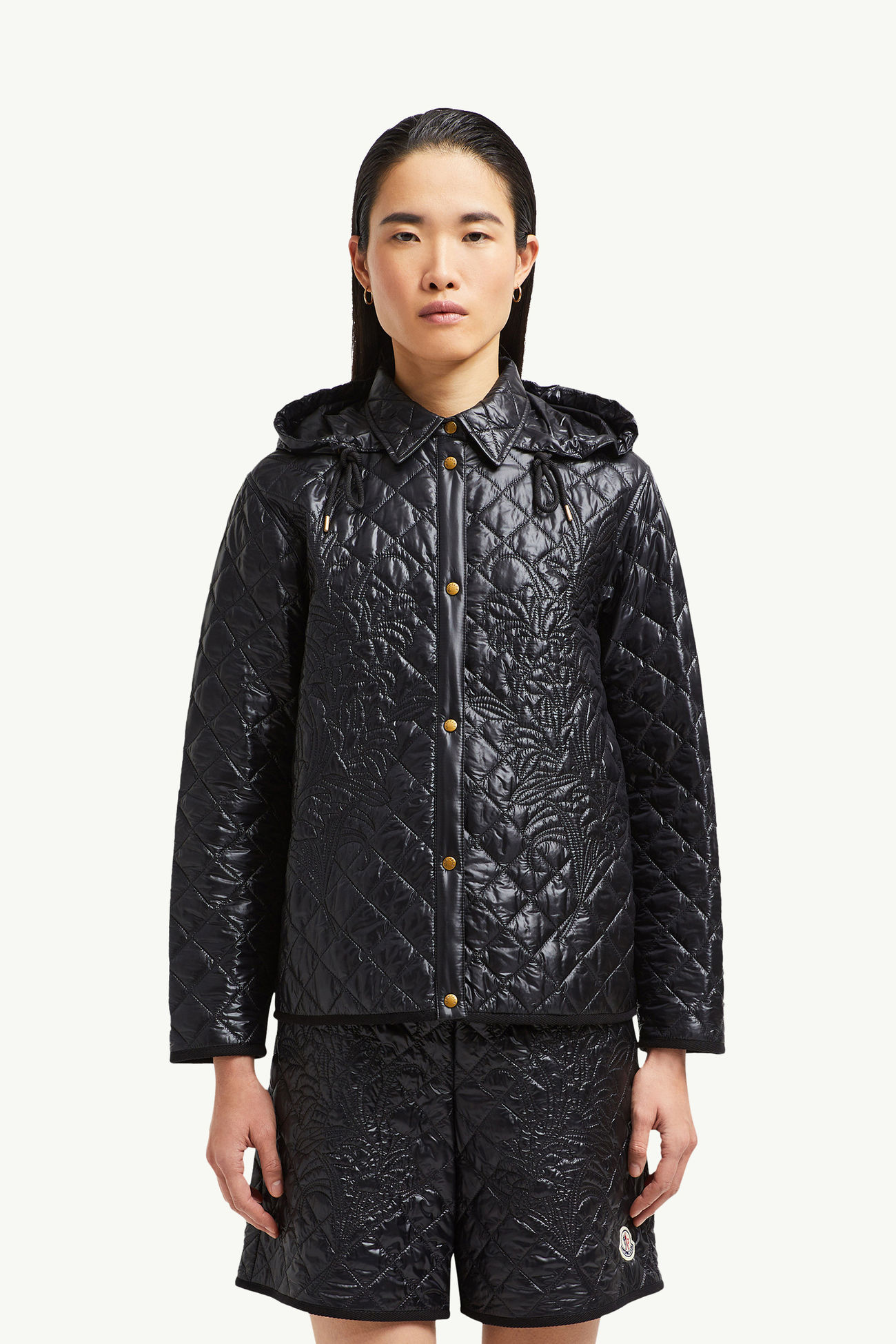 Surchemise à capuche et matelassage floral Femmes Noir Moncler 3