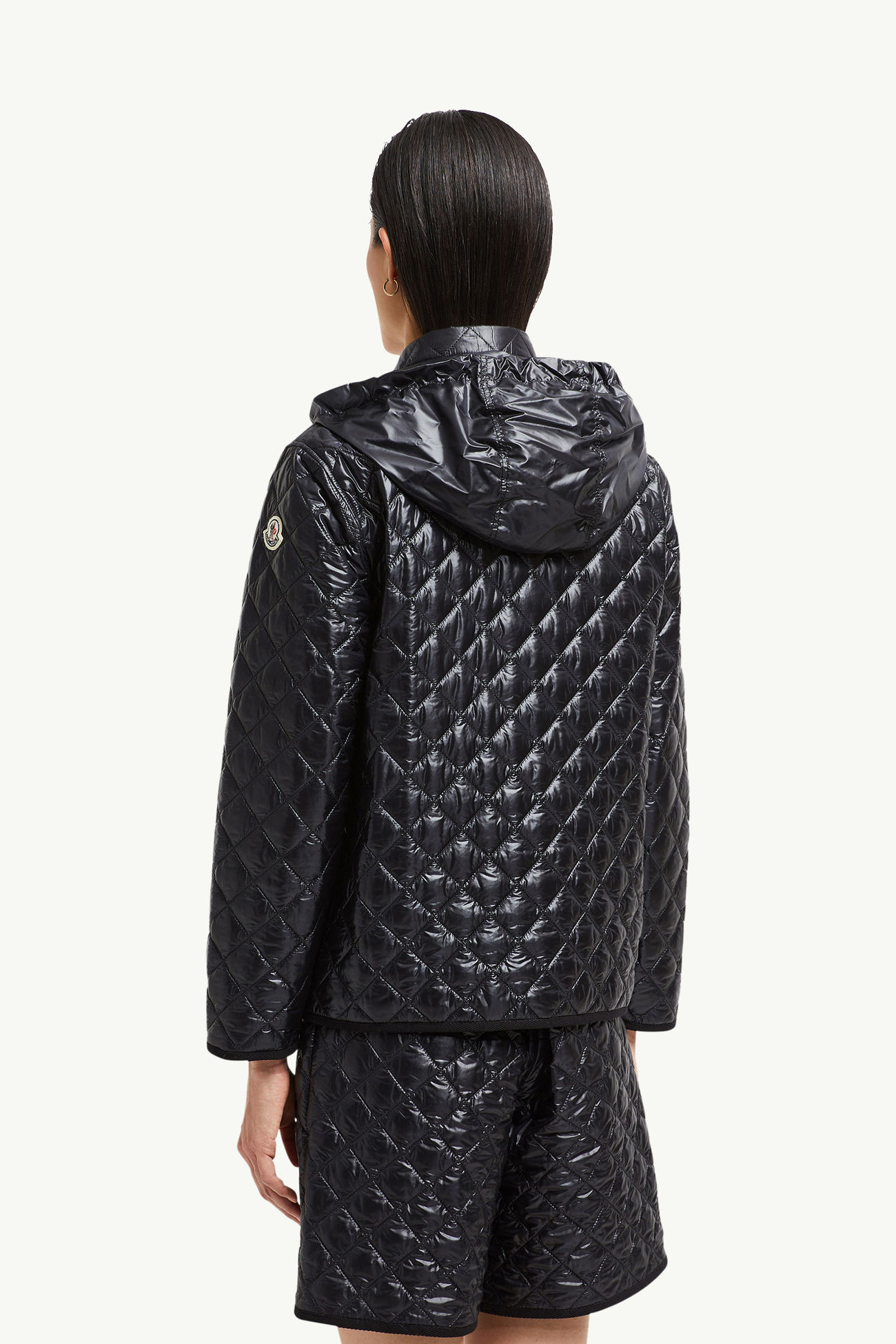 Chaqueta camisera con capucha y acolchado floral Mujer Negro Moncler 4