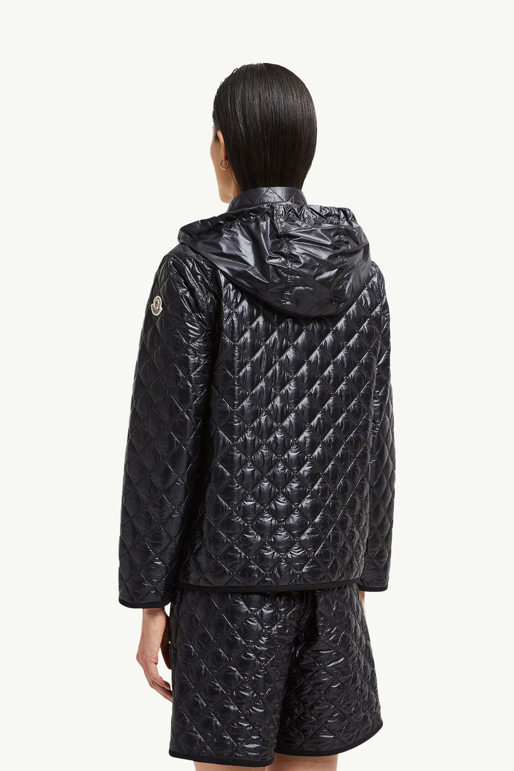 Floral-Quilted Hooded Shirt Jacket Women Black Moncler 4