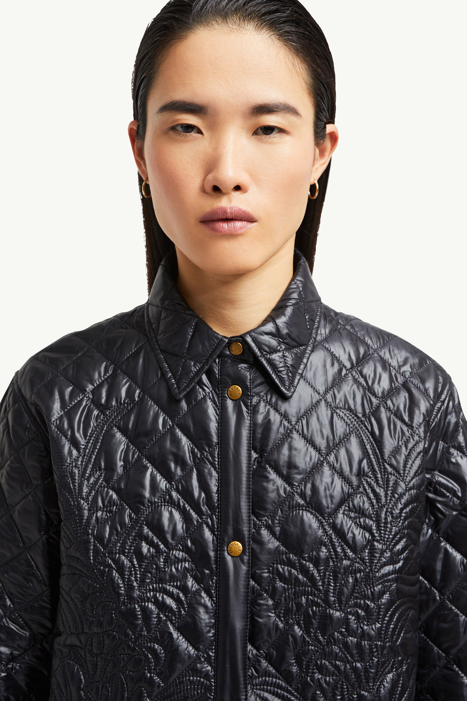 Surchemise à capuche et matelassage floral Femmes Noir Moncler 6