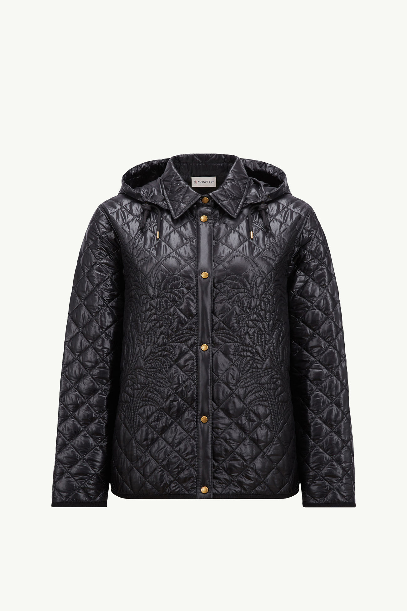 Floral-Quilted Hooded Shirt Jacket Women Black Moncler 2
