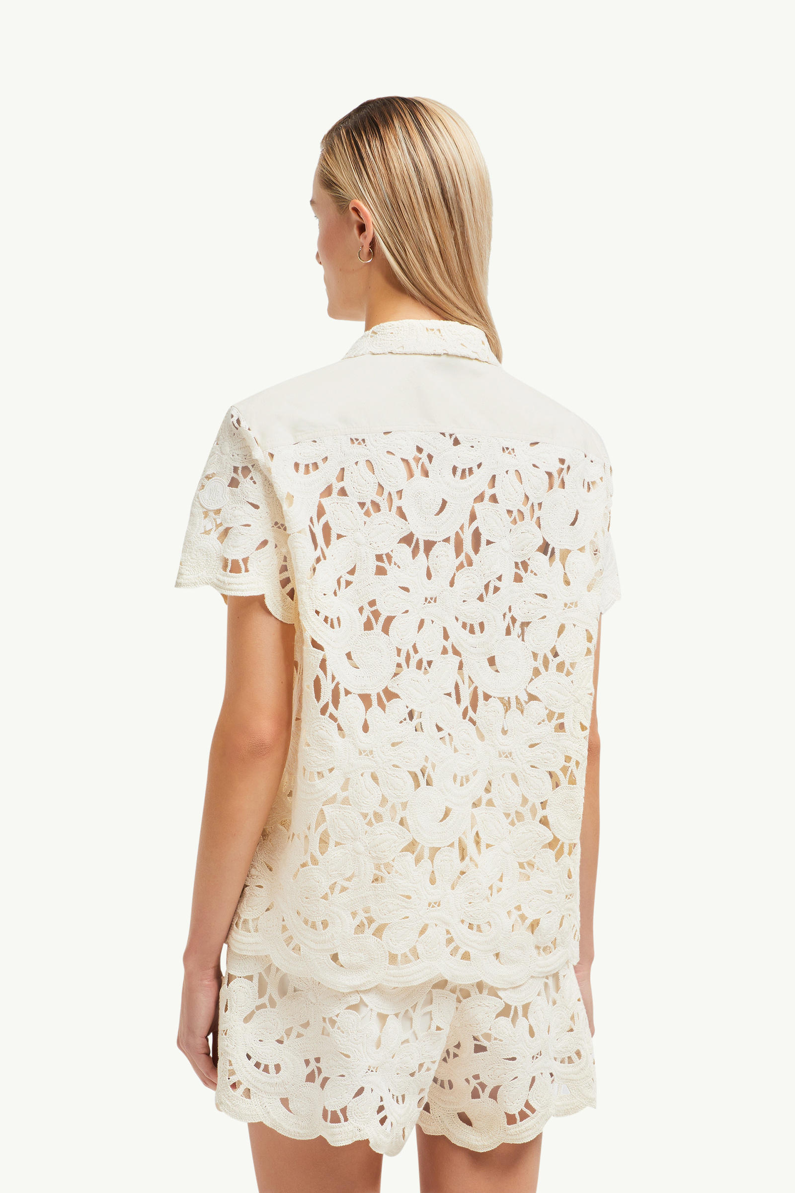 Camicia a maniche corte con fiori in macramé Donna Bianco Avorio Moncler 4